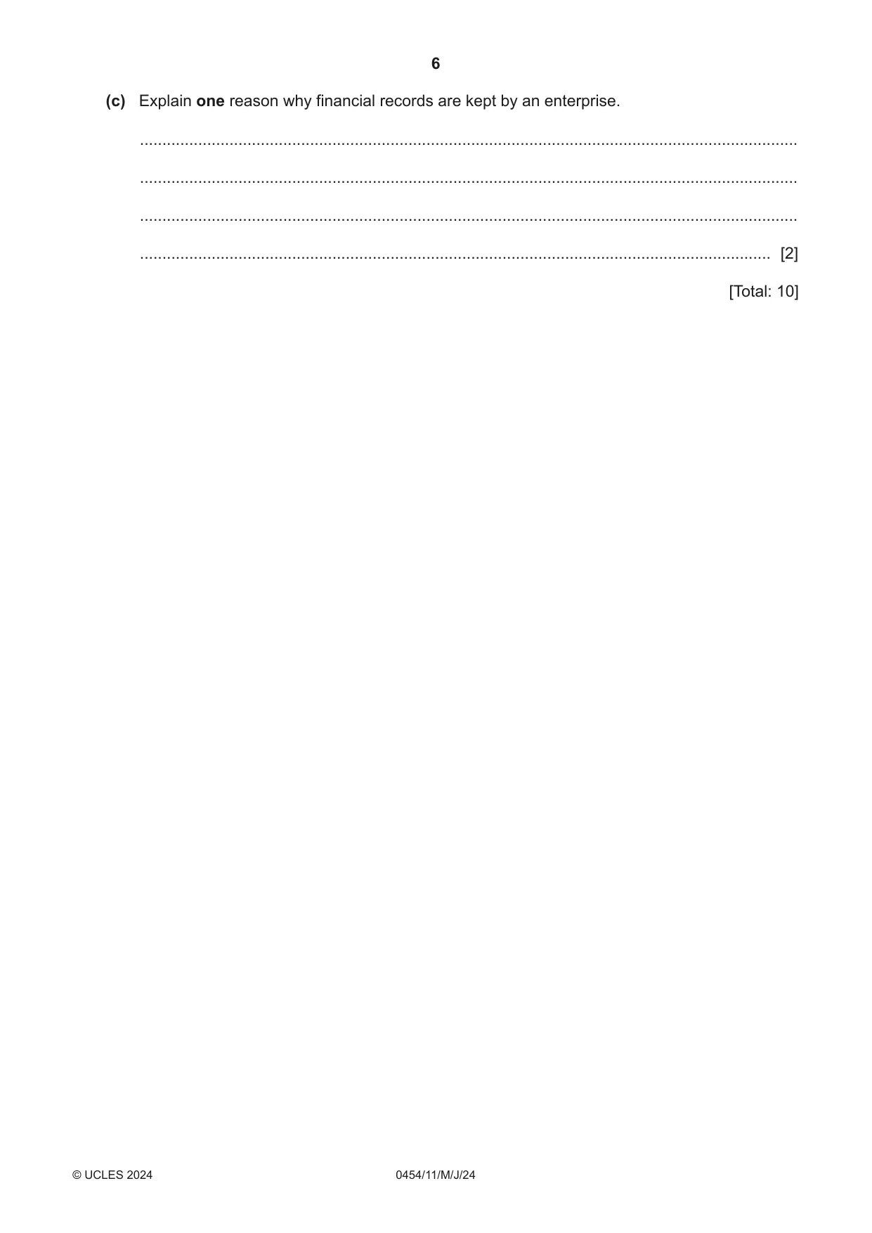 Cambridge IGCSE Enterprise 0454 2024 May/June Paper 1 · Variant 1 question paper, page 6 of 16
