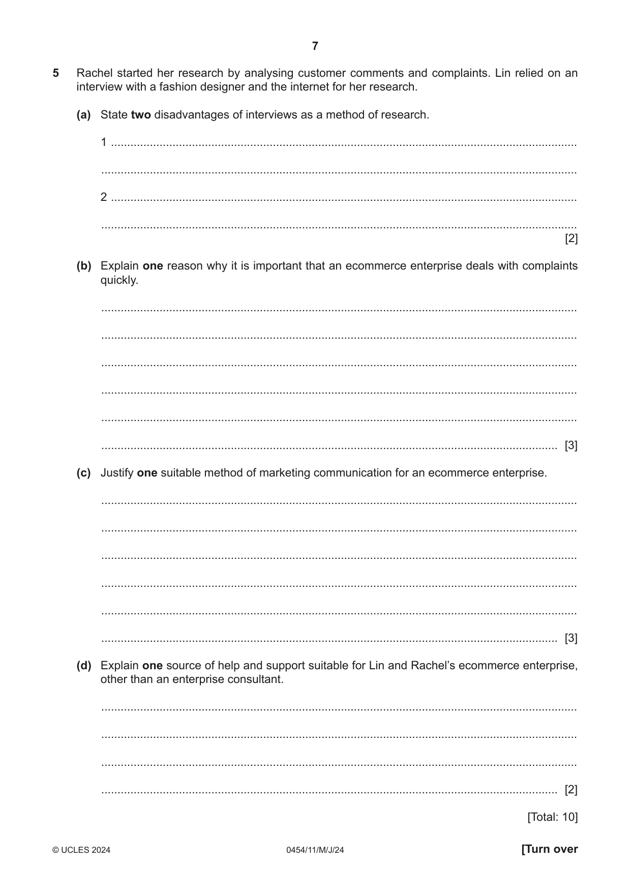 Cambridge IGCSE Enterprise 0454 2024 May/June Paper 1 · Variant 1 question paper, page 7 of 16