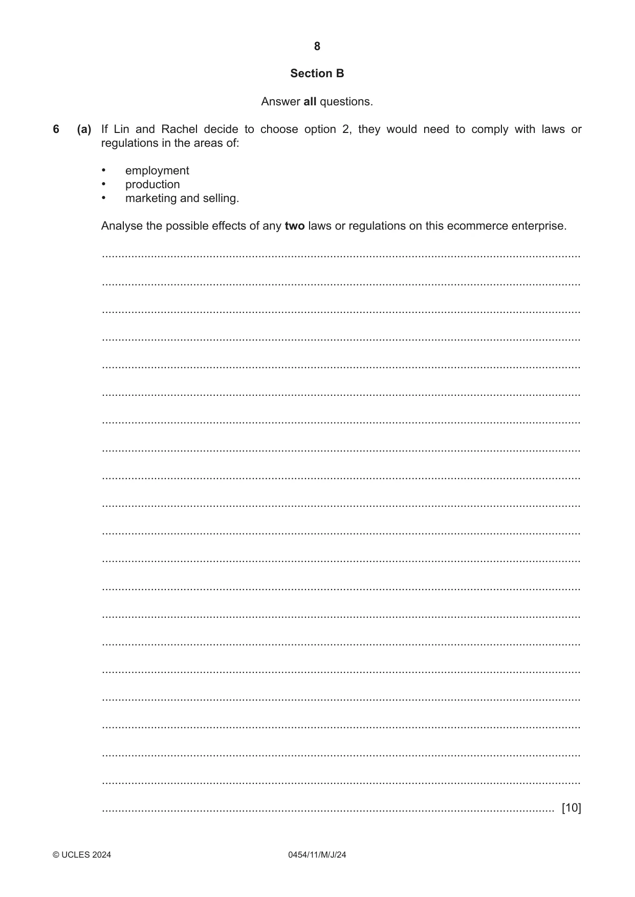 Cambridge IGCSE Enterprise 0454 2024 May/June Paper 1 · Variant 1 question paper, page 8 of 16