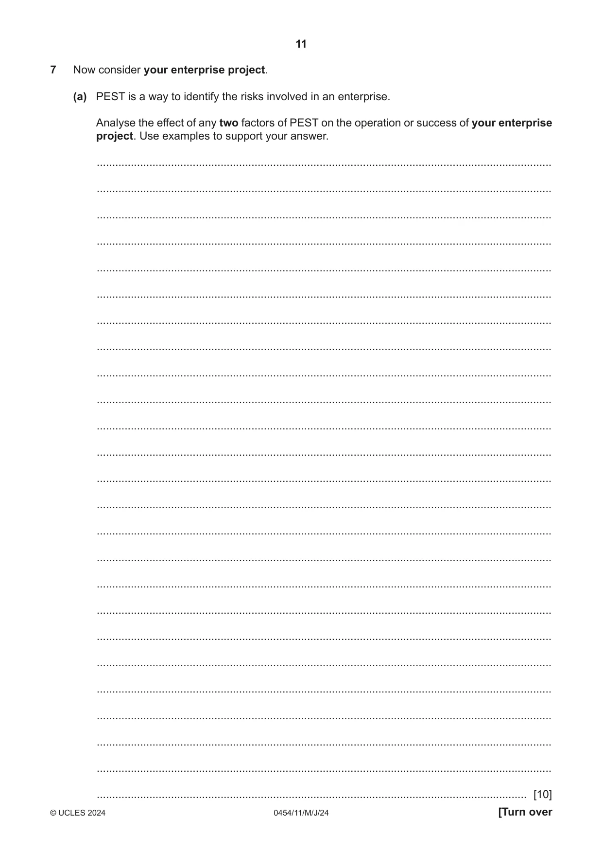 Cambridge IGCSE Enterprise 0454 2024 May/June Paper 1 · Variant 1 question paper, page 11 of 16