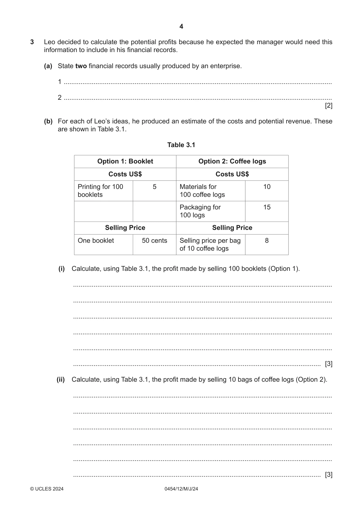 Cambridge IGCSE Enterprise 0454 2024 May/June Paper 1 · Variant 2 question paper, page 4 of 16