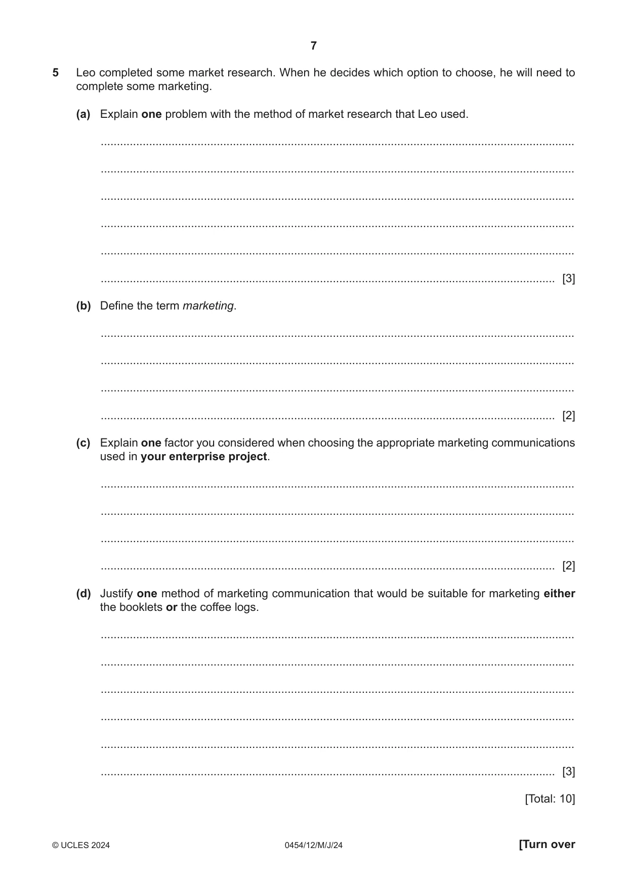 Cambridge IGCSE Enterprise 0454 2024 May/June Paper 1 · Variant 2 question paper, page 7 of 16