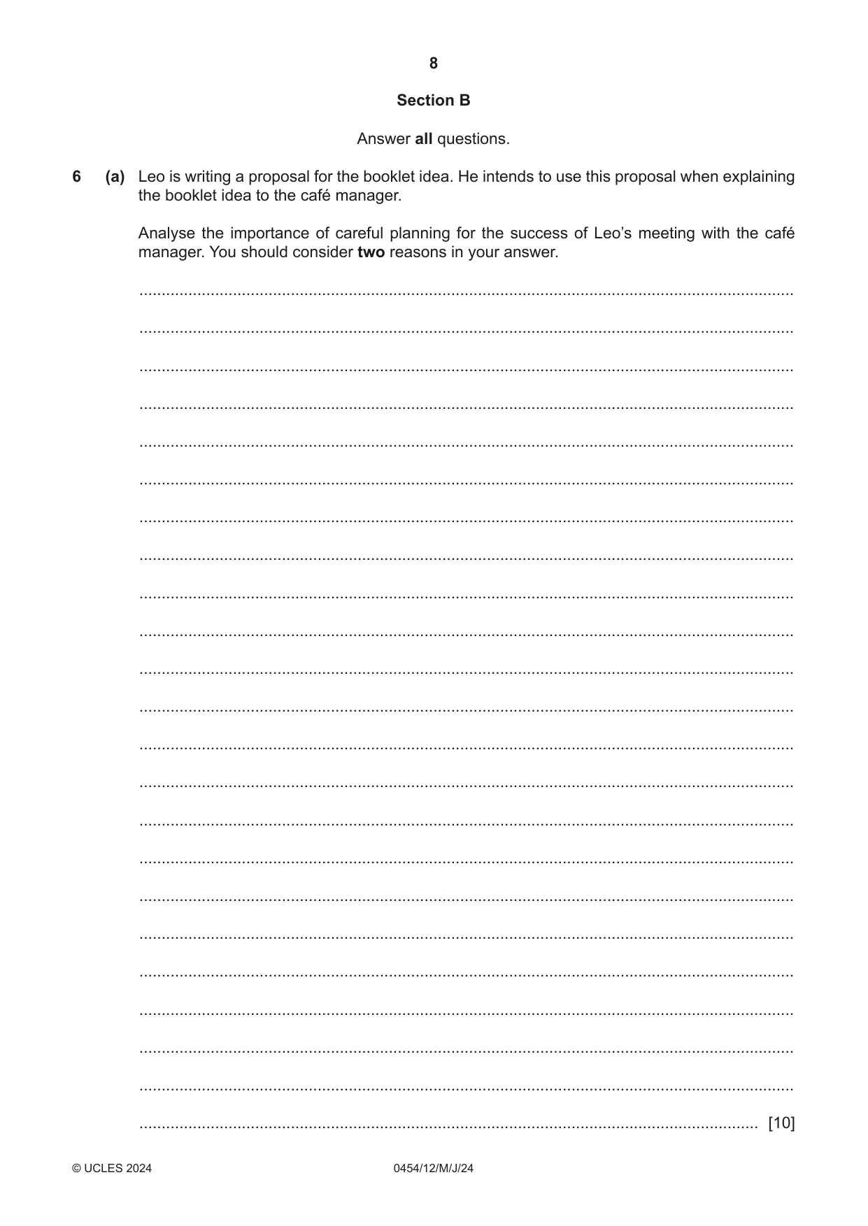 Cambridge IGCSE Enterprise 0454 2024 May/June Paper 1 · Variant 2 question paper, page 8 of 16