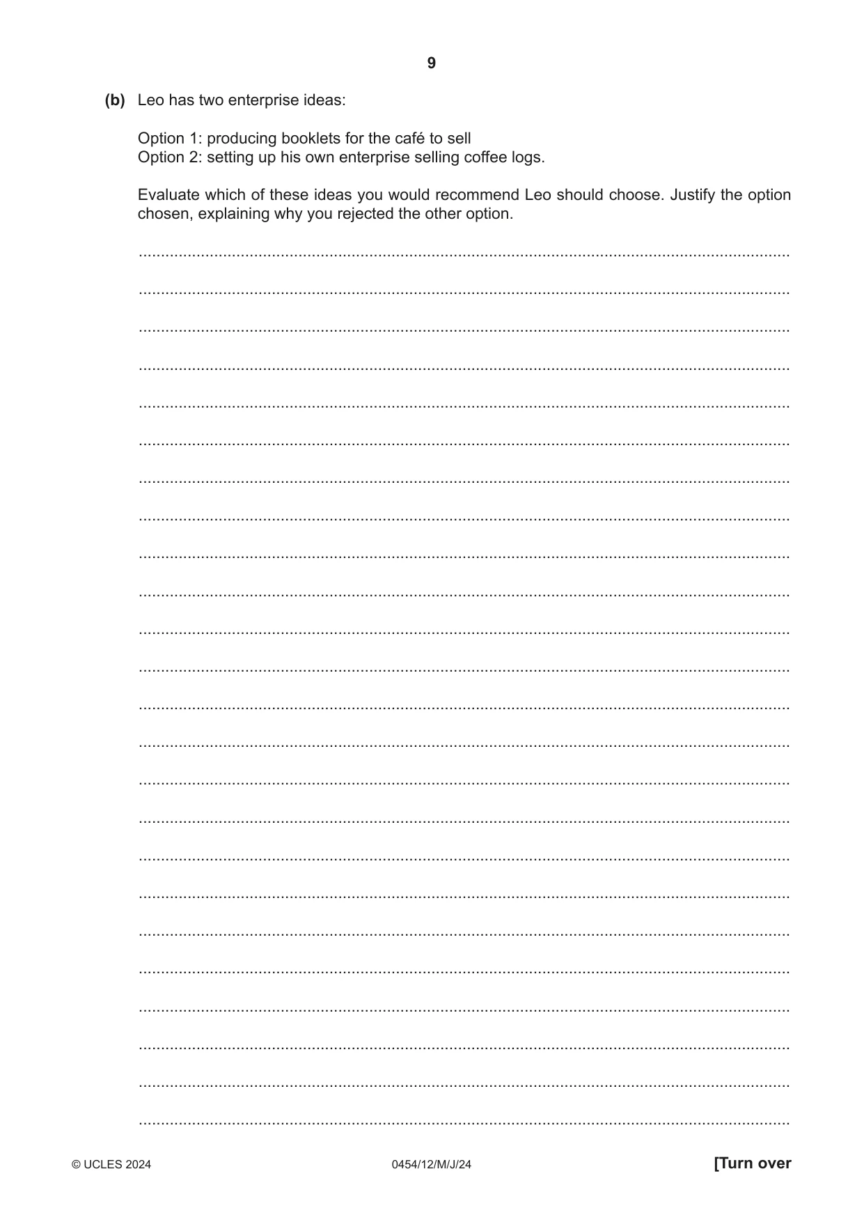 Cambridge IGCSE Enterprise 0454 2024 May/June Paper 1 · Variant 2 question paper, page 9 of 16