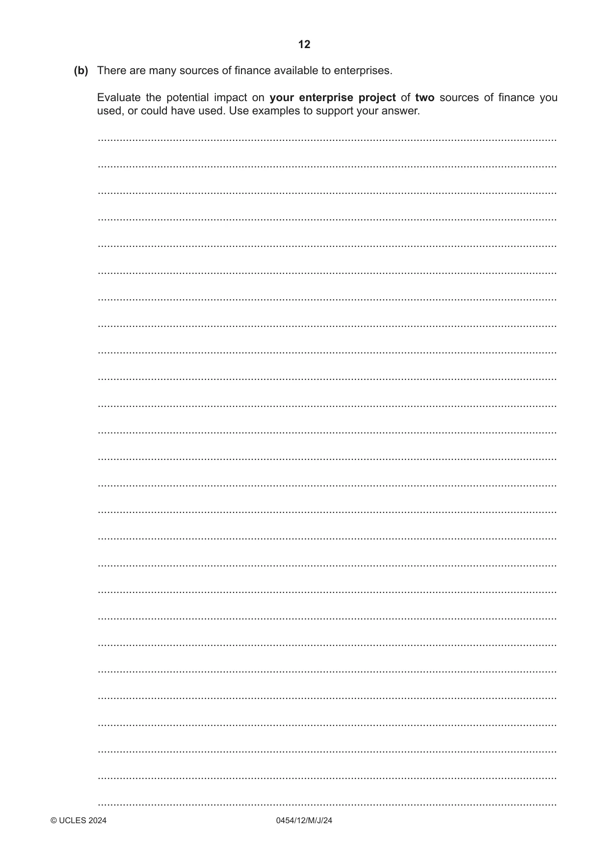 Cambridge IGCSE Enterprise 0454 2024 May/June Paper 1 · Variant 2 question paper, page 12 of 16
