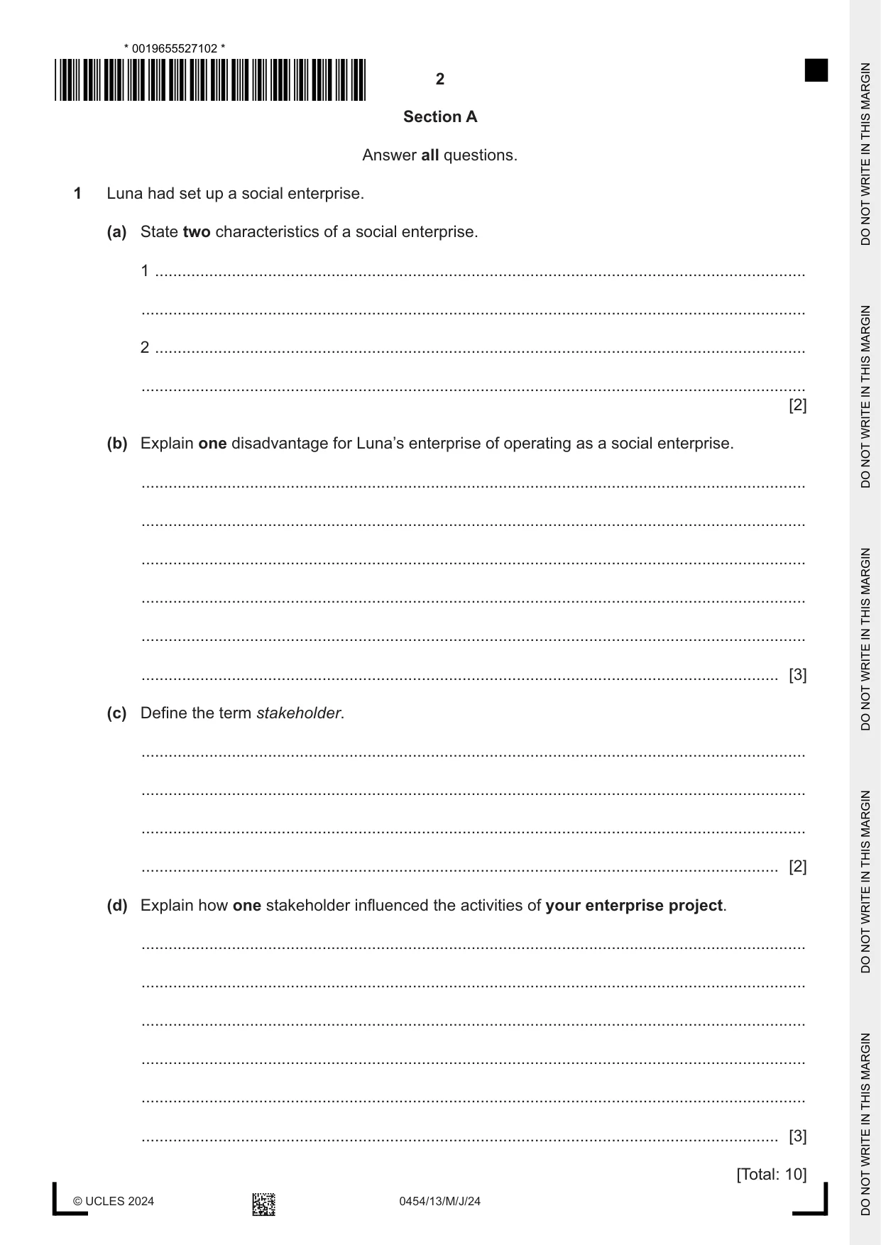 Cambridge IGCSE Enterprise 0454 2024 May/June Paper 1 · Variant 3 question paper, page 2 of 16