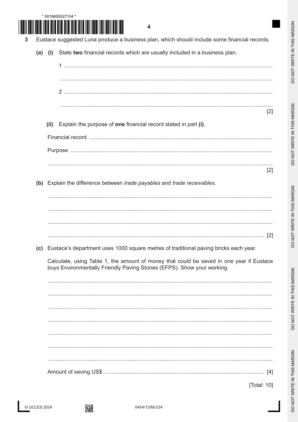 Cambridge IGCSE Enterprise 0454 2024 May/June Paper 1 · Variant 3 question paper, page 4 of 16