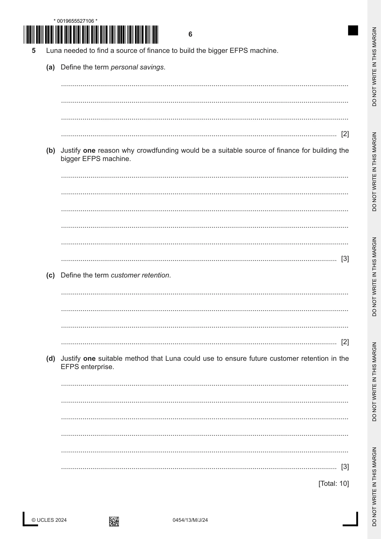 Cambridge IGCSE Enterprise 0454 2024 May/June Paper 1 · Variant 3 question paper, page 6 of 16