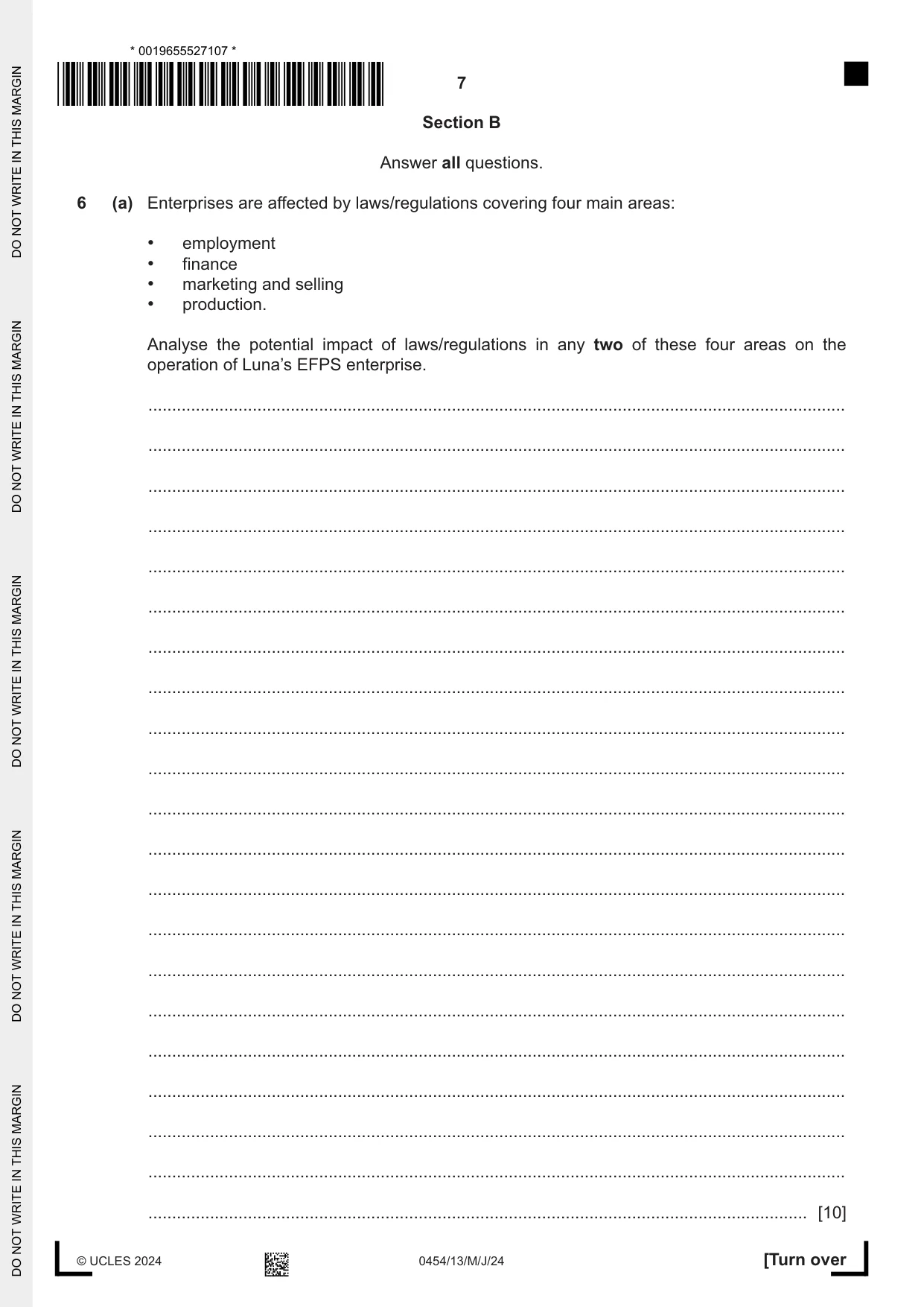 Cambridge IGCSE Enterprise 0454 2024 May/June Paper 1 · Variant 3 question paper, page 7 of 16