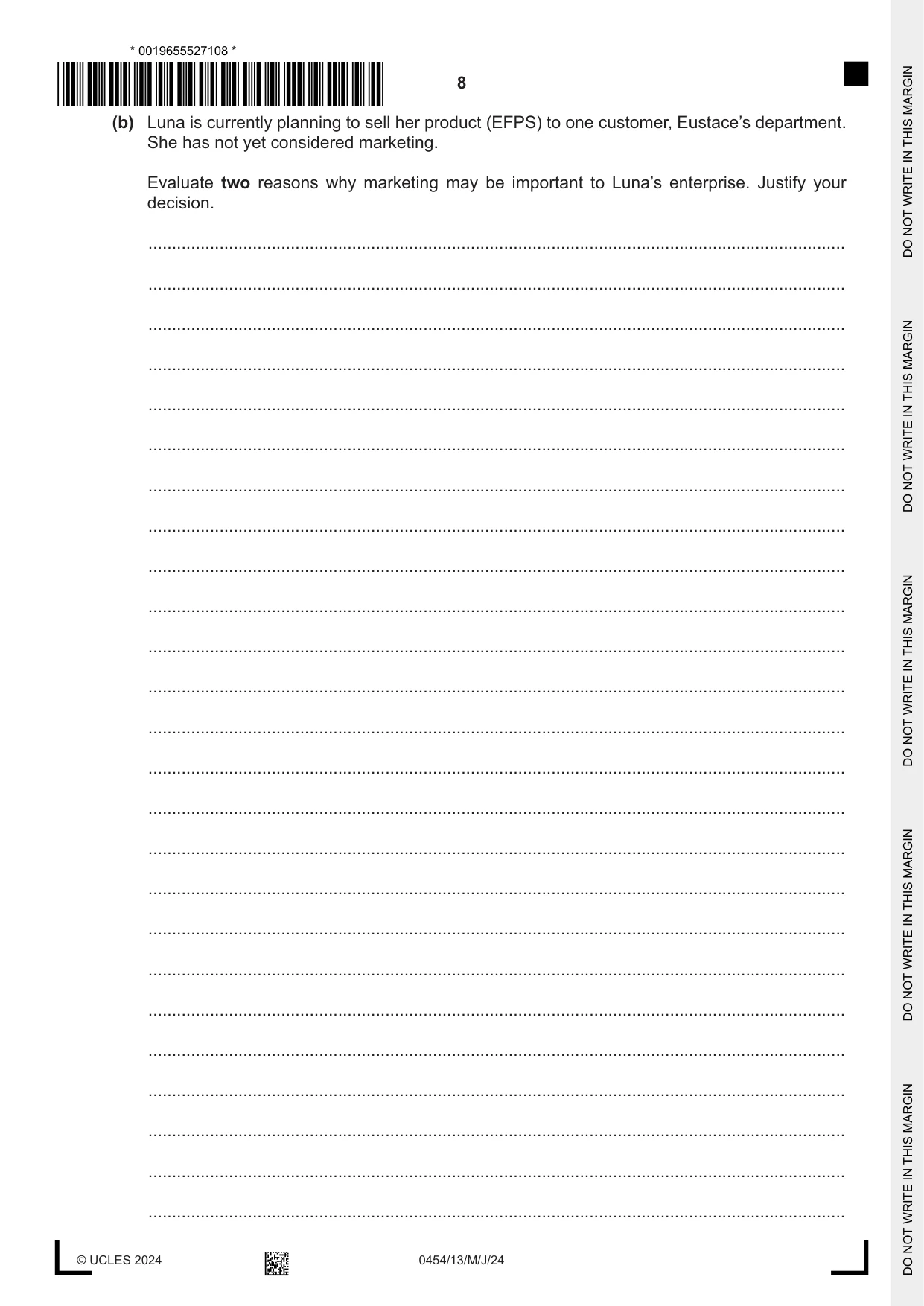 Cambridge IGCSE Enterprise 0454 2024 May/June Paper 1 · Variant 3 question paper, page 8 of 16