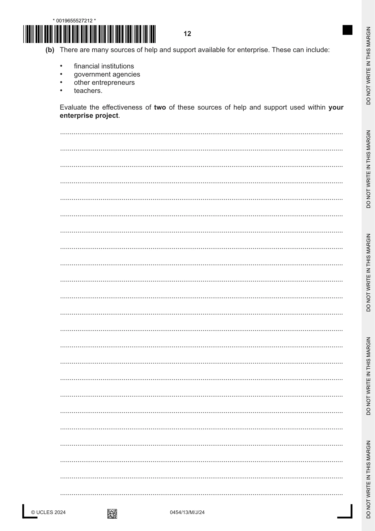 Cambridge IGCSE Enterprise 0454 2024 May/June Paper 1 · Variant 3 question paper, page 12 of 16