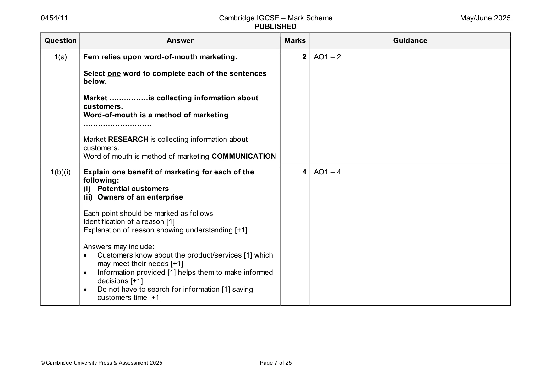 Mark scheme, page 7 of 25