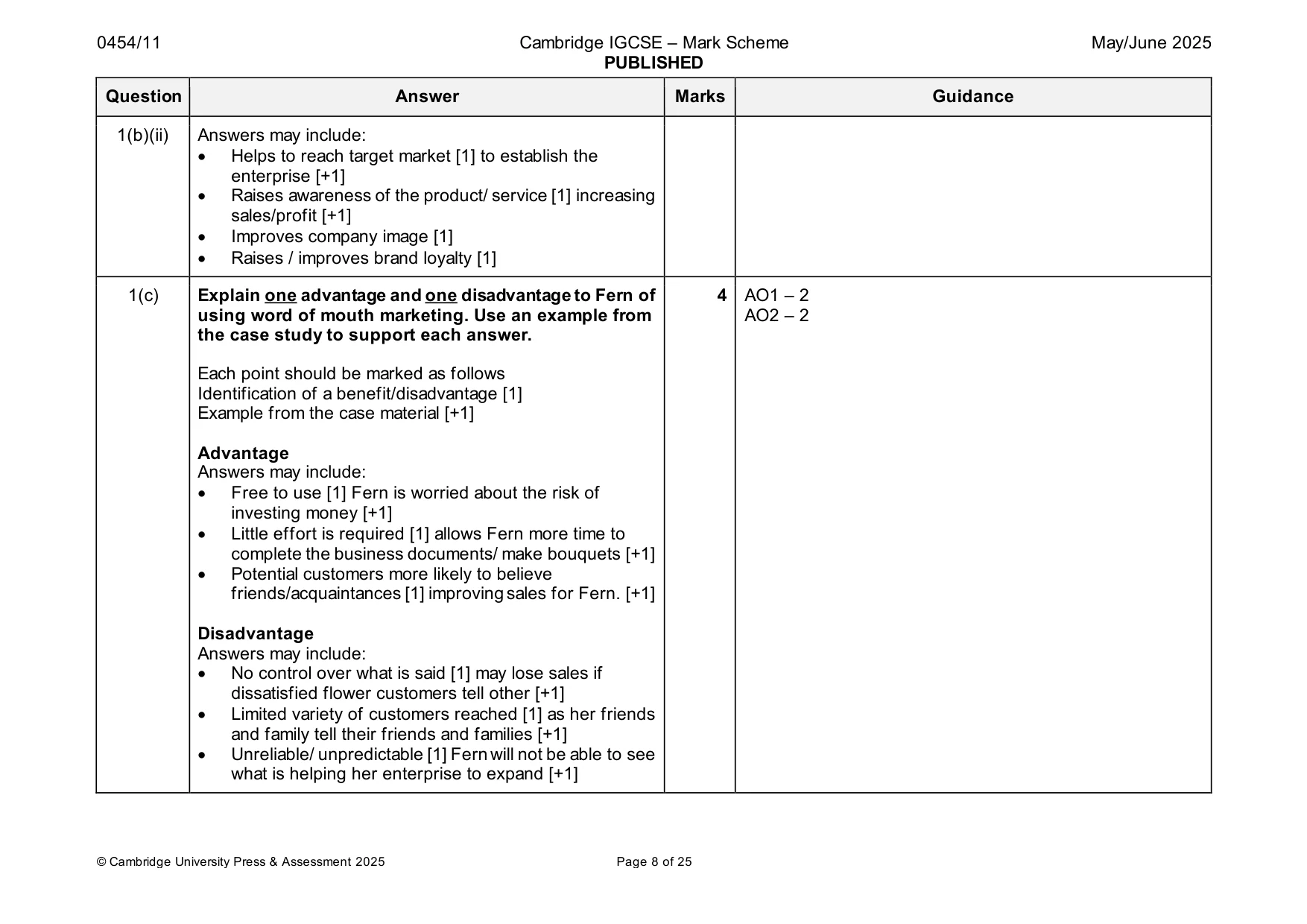 Mark scheme, page 8 of 25