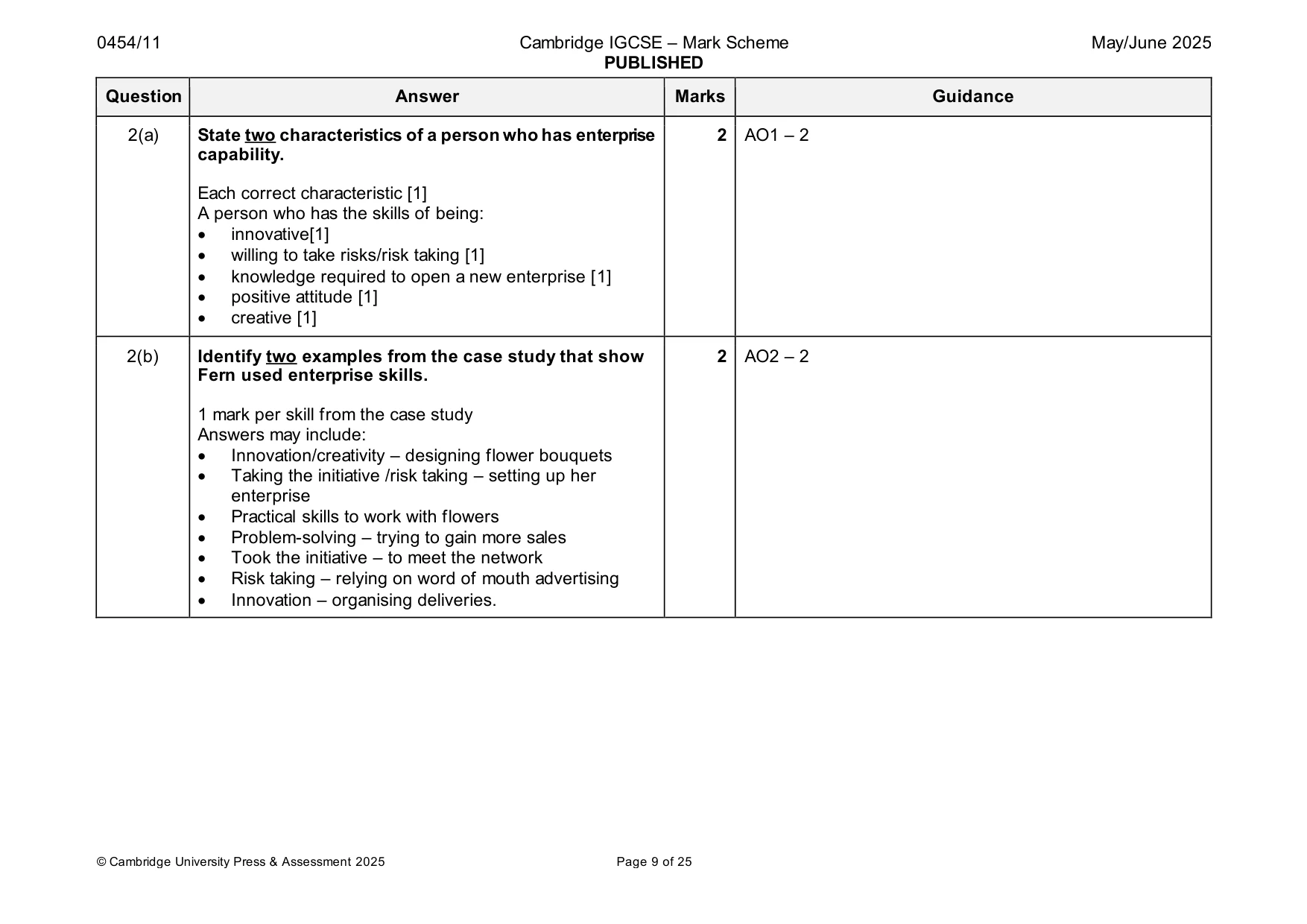 Mark scheme, page 9 of 25