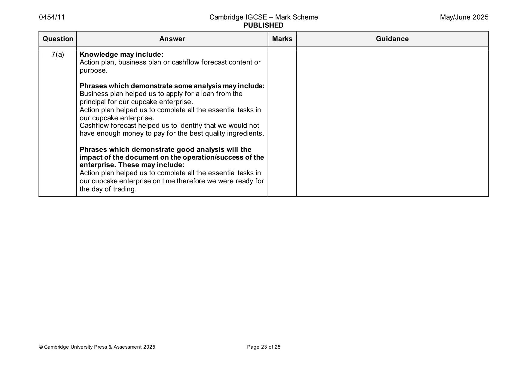 Mark scheme, page 23 of 25