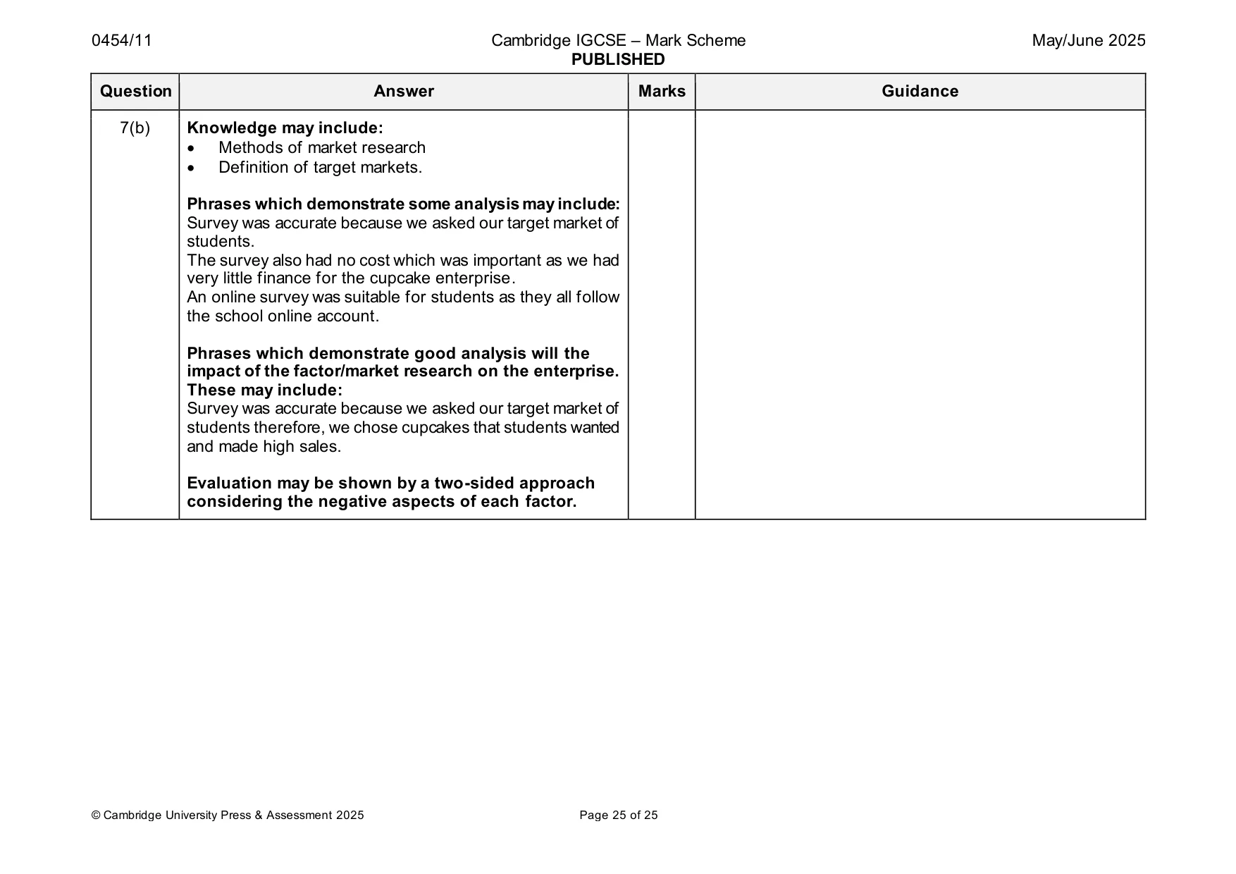 Mark scheme, page 25 of 25