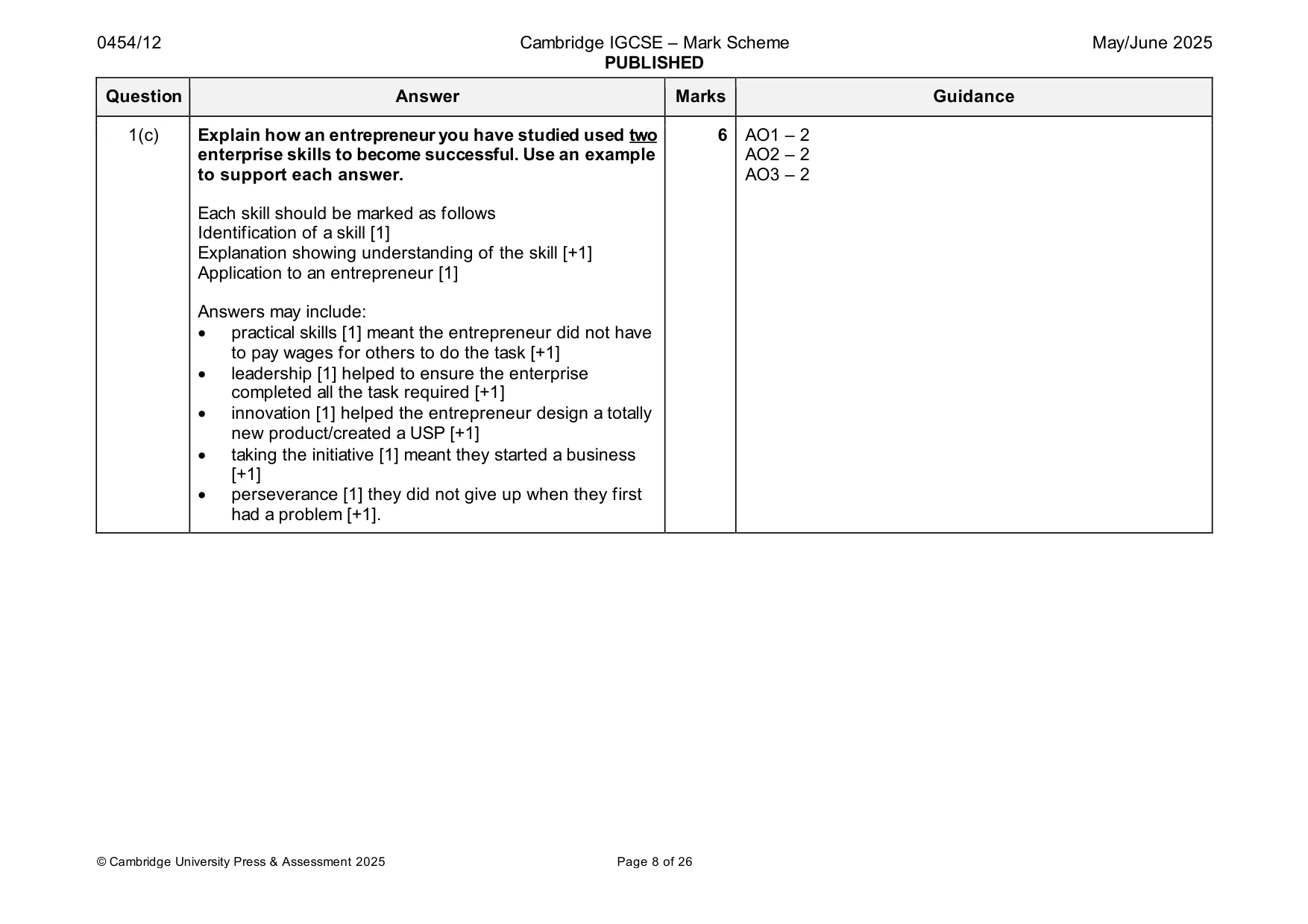 Mark scheme, page 8 of 26