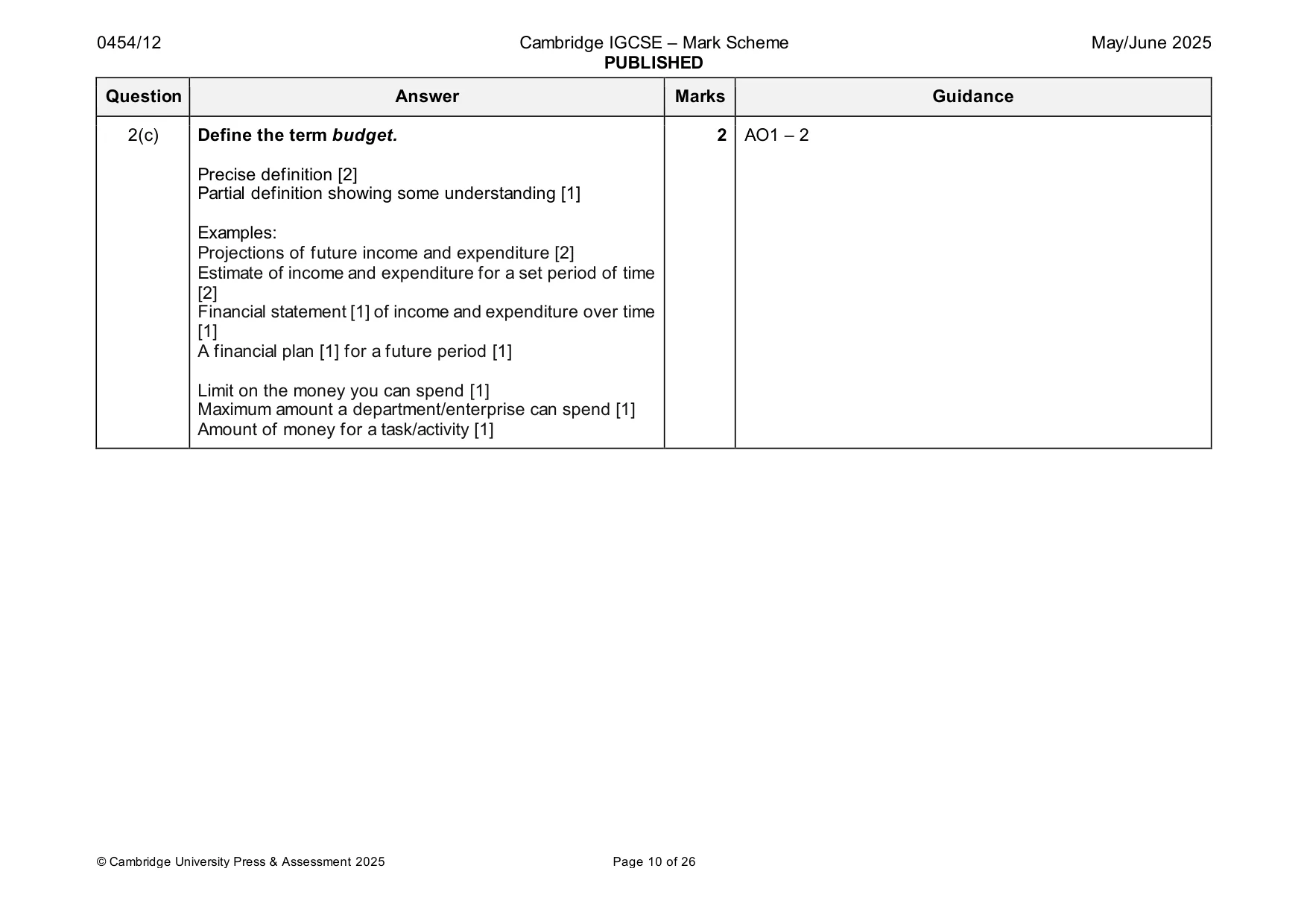Mark scheme, page 10 of 26