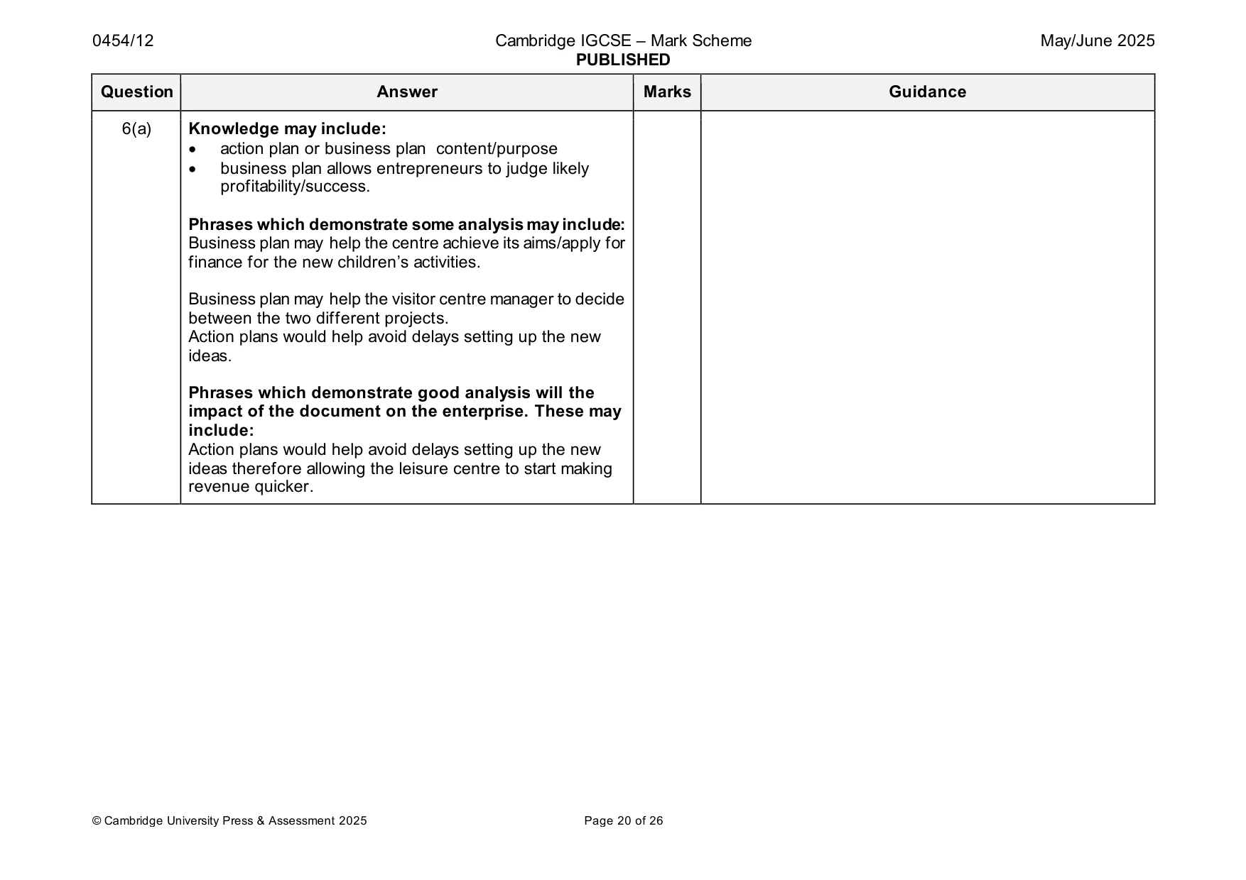 Mark scheme, page 20 of 26