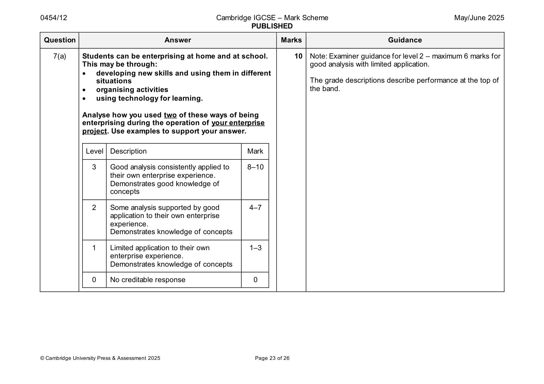Mark scheme, page 23 of 26