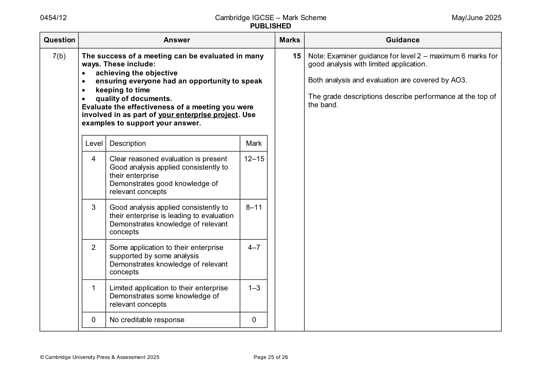 Mark scheme, page 25 of 26