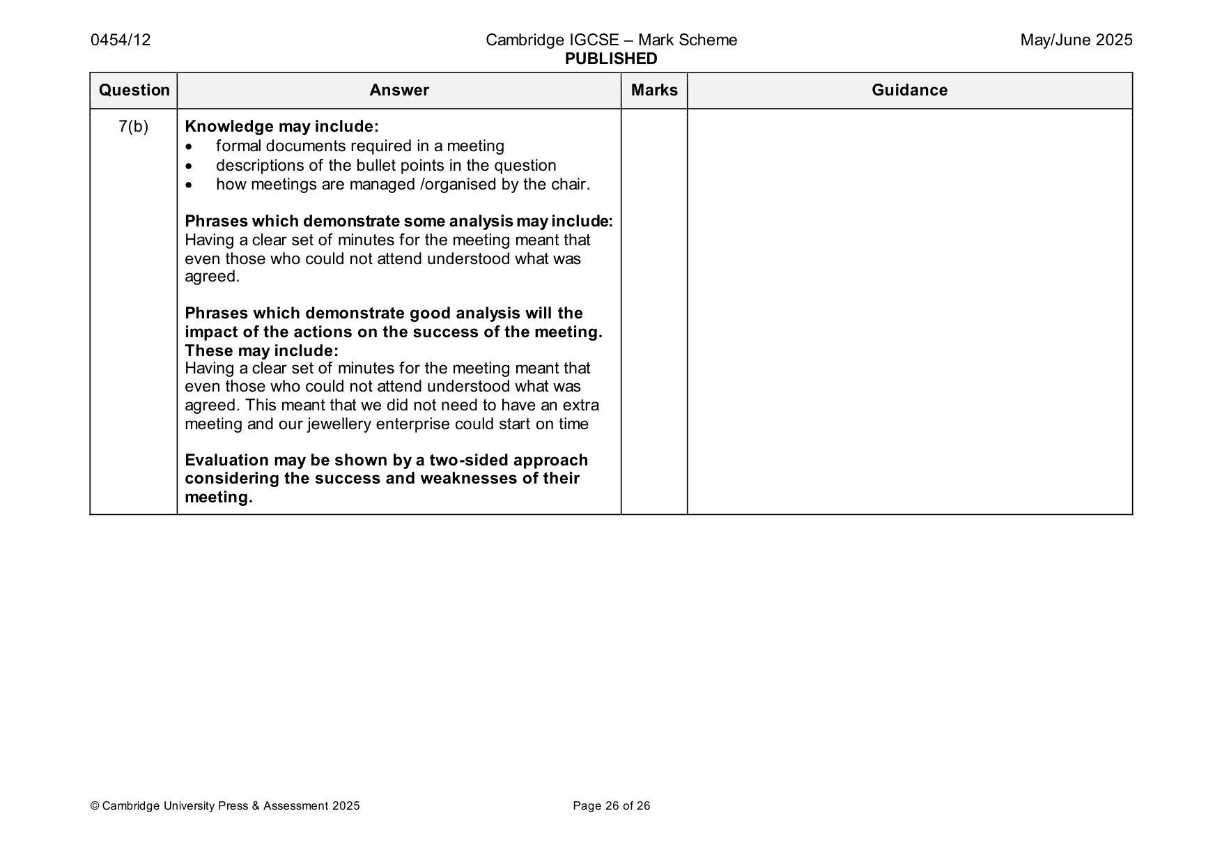 Mark scheme, page 26 of 26