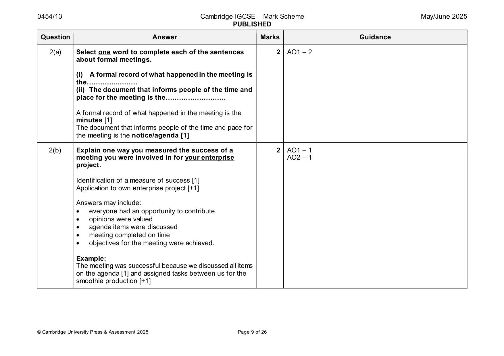 Mark scheme, page 9 of 26