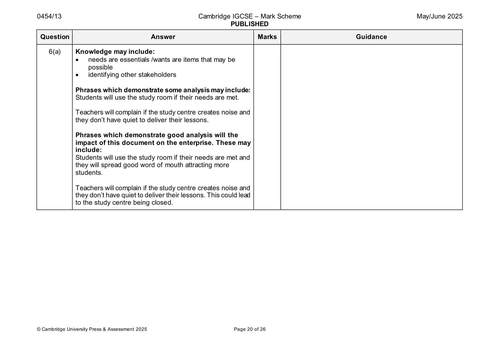 Mark scheme, page 20 of 26