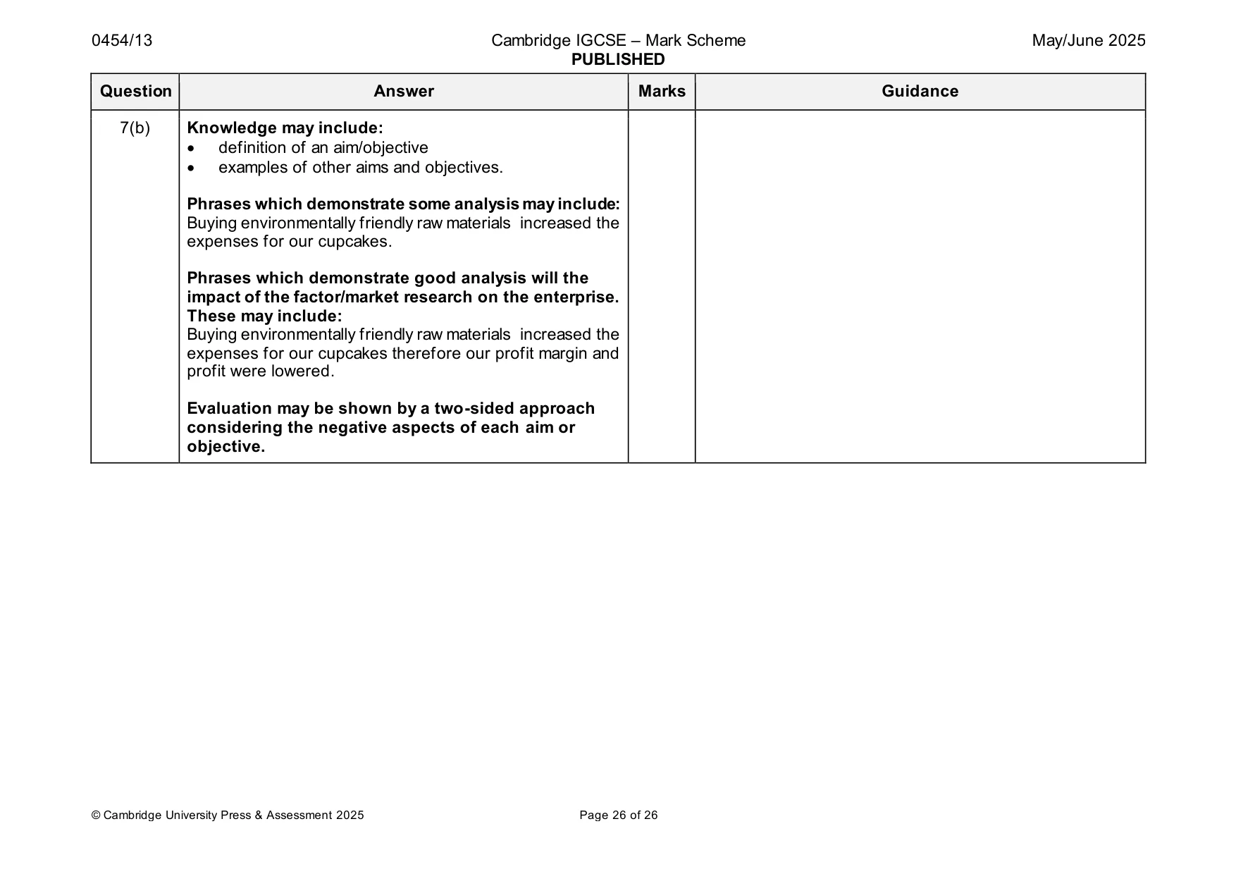 Mark scheme, page 26 of 26