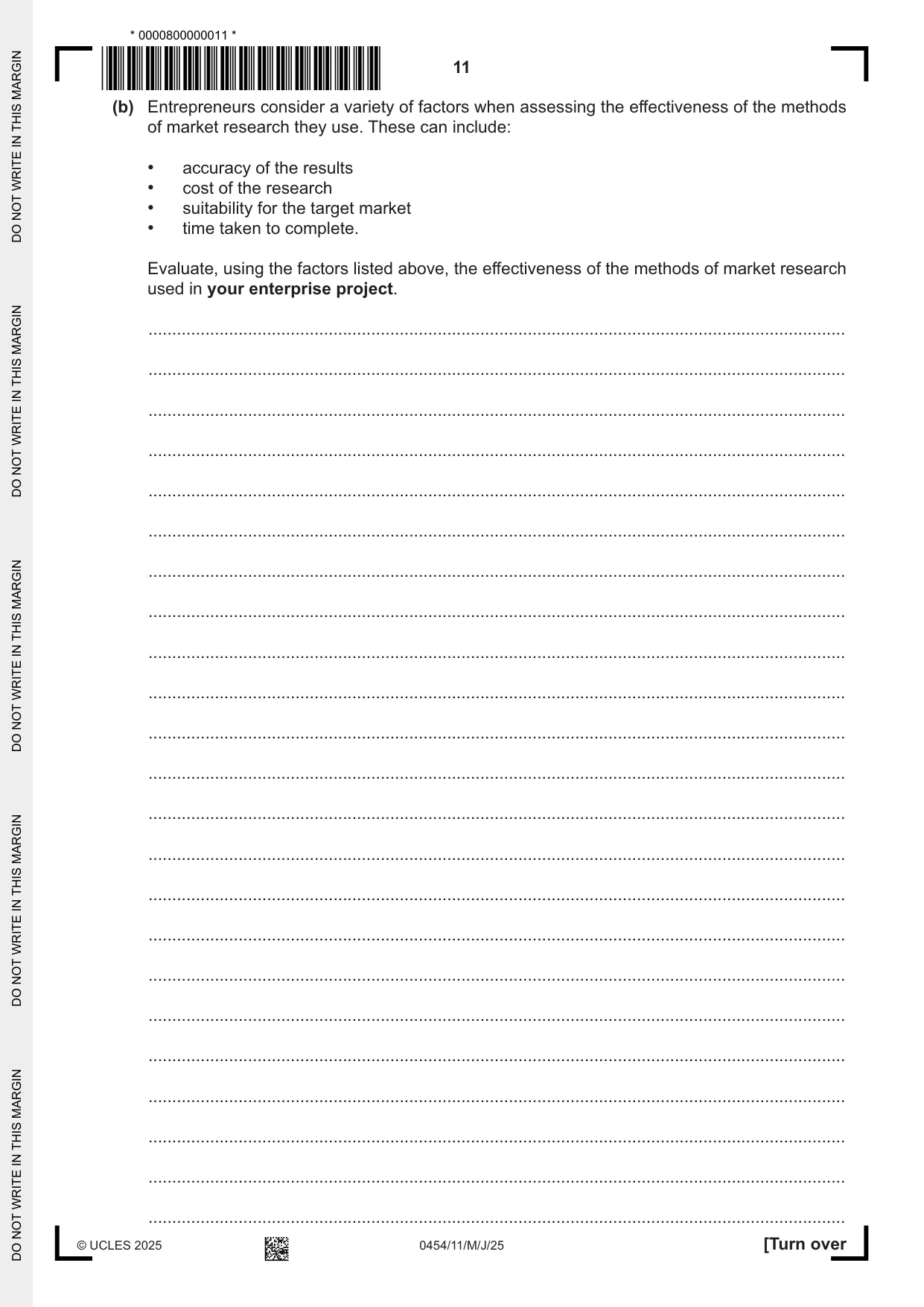 Cambridge IGCSE Enterprise 0454 2025 May/June Paper 1 · Variant 1 question paper, page 11 of 12