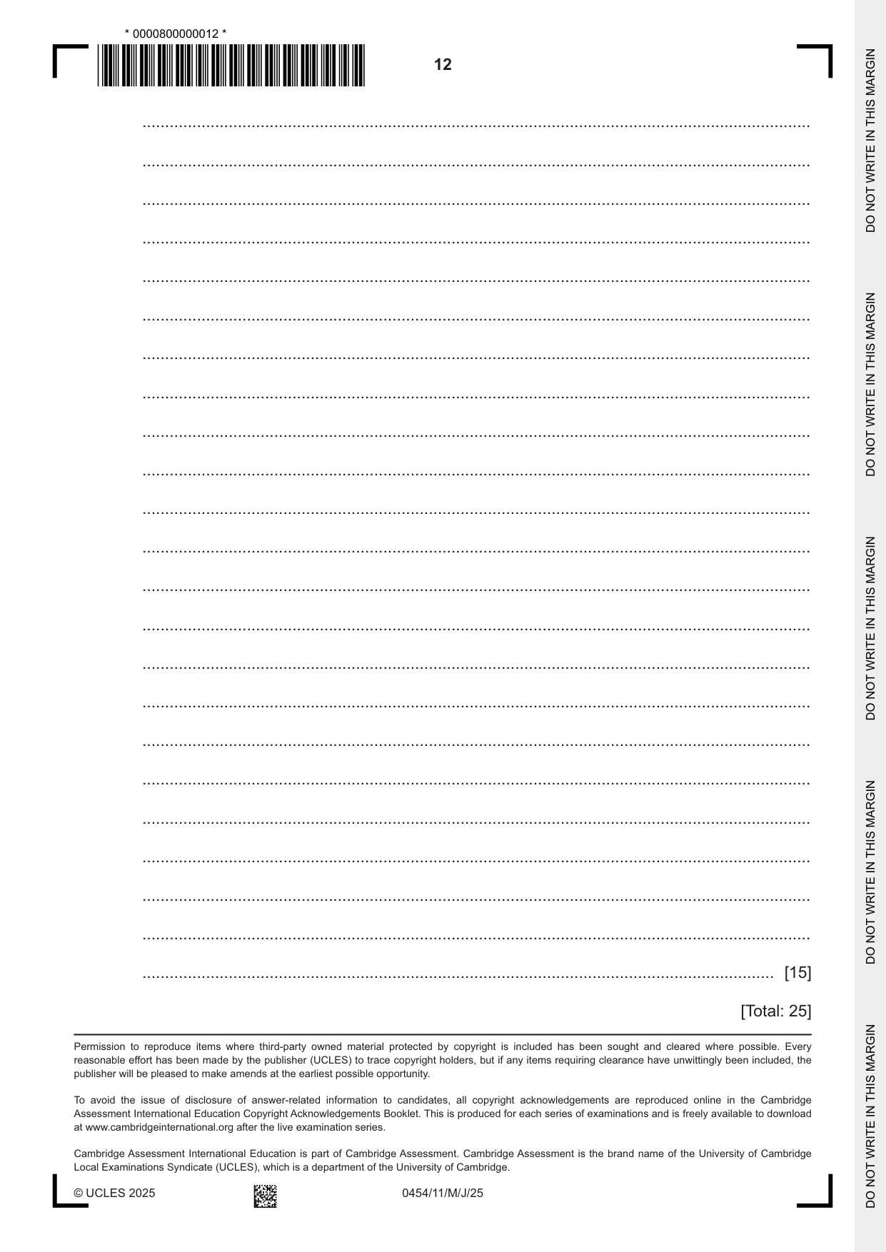 Cambridge IGCSE Enterprise 0454 2025 May/June Paper 1 · Variant 1 question paper, page 12 of 12