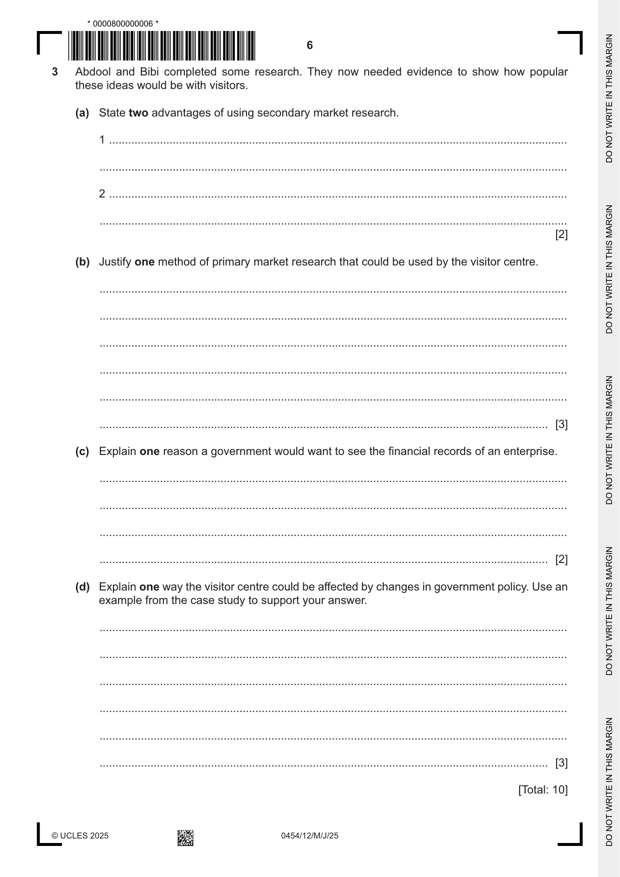 Cambridge IGCSE Enterprise 0454 2025 May/June Paper 1 · Variant 2 question paper, page 6 of 16