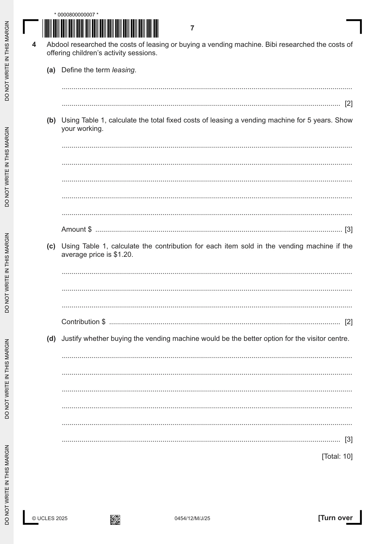 Cambridge IGCSE Enterprise 0454 2025 May/June Paper 1 · Variant 2 question paper, page 7 of 16