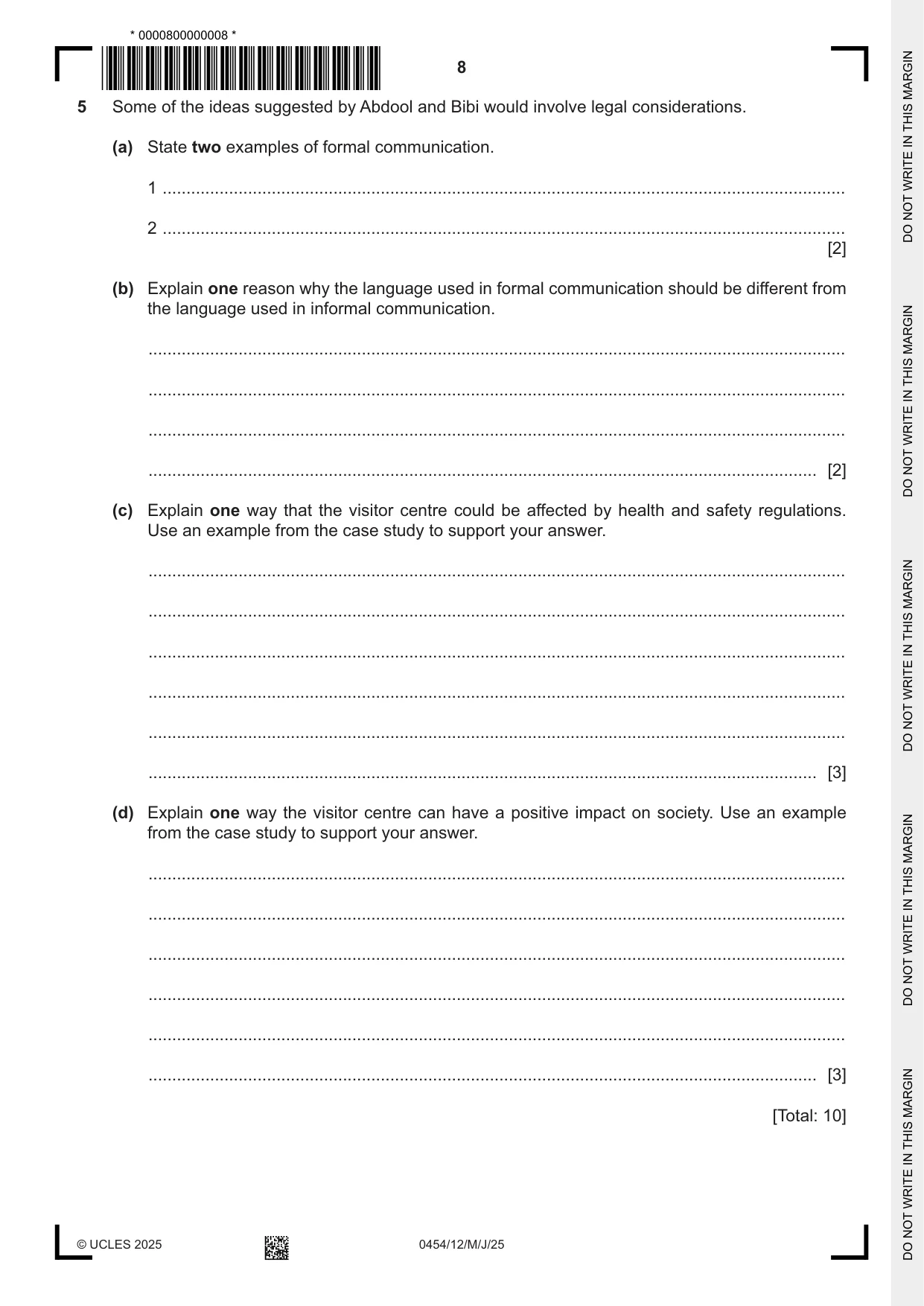 Cambridge IGCSE Enterprise 0454 2025 May/June Paper 1 · Variant 2 question paper, page 8 of 16