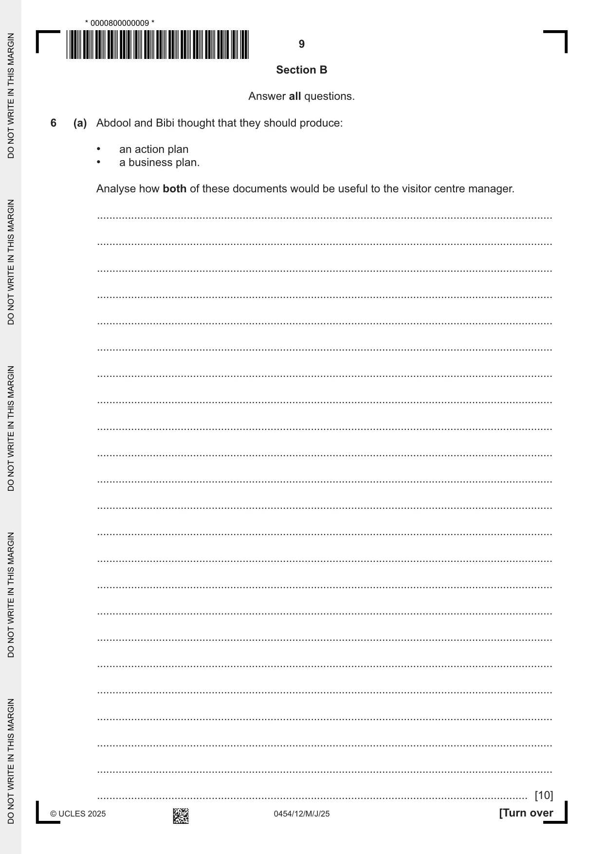 Cambridge IGCSE Enterprise 0454 2025 May/June Paper 1 · Variant 2 question paper, page 9 of 16