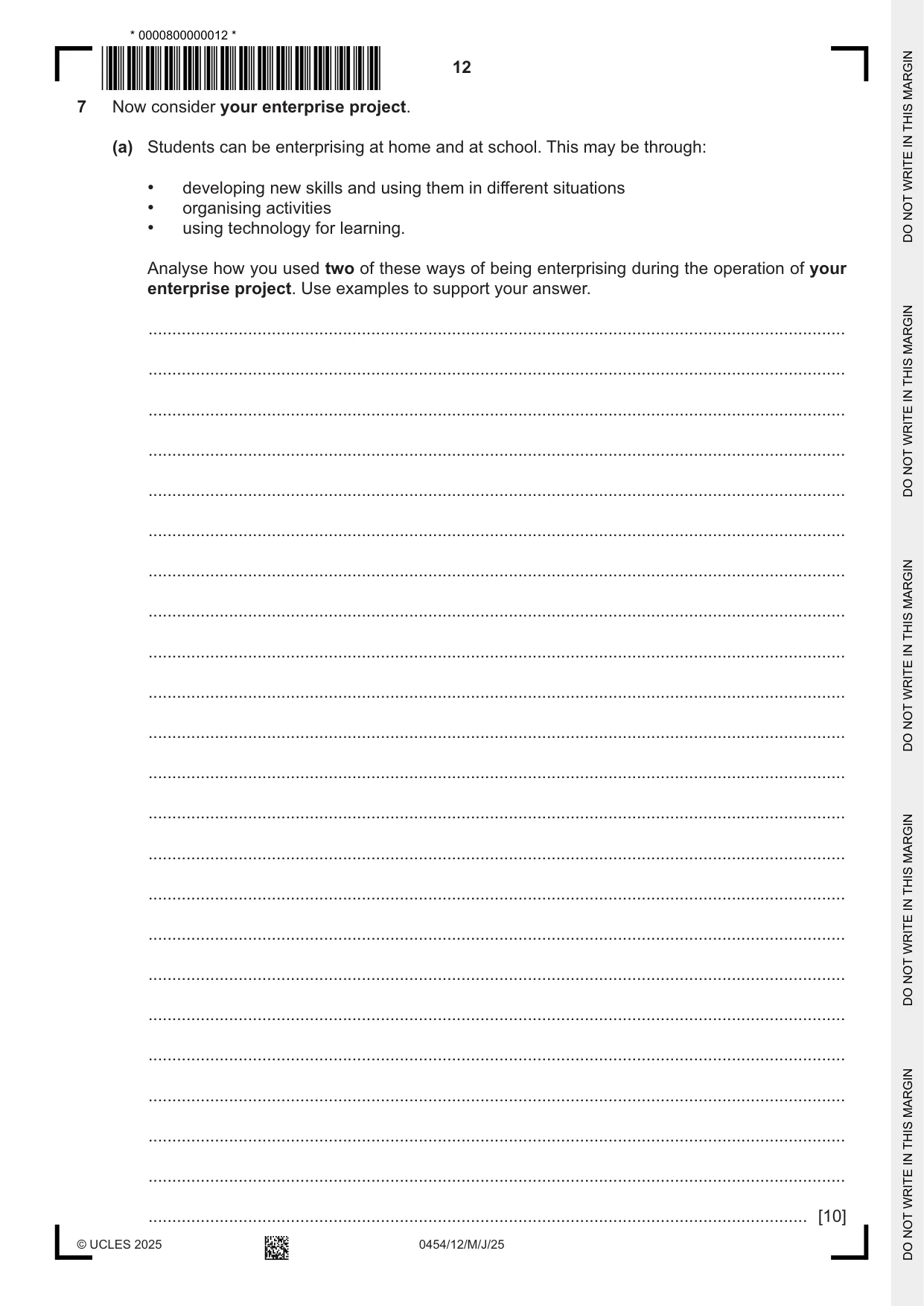 Cambridge IGCSE Enterprise 0454 2025 May/June Paper 1 · Variant 2 question paper, page 12 of 16