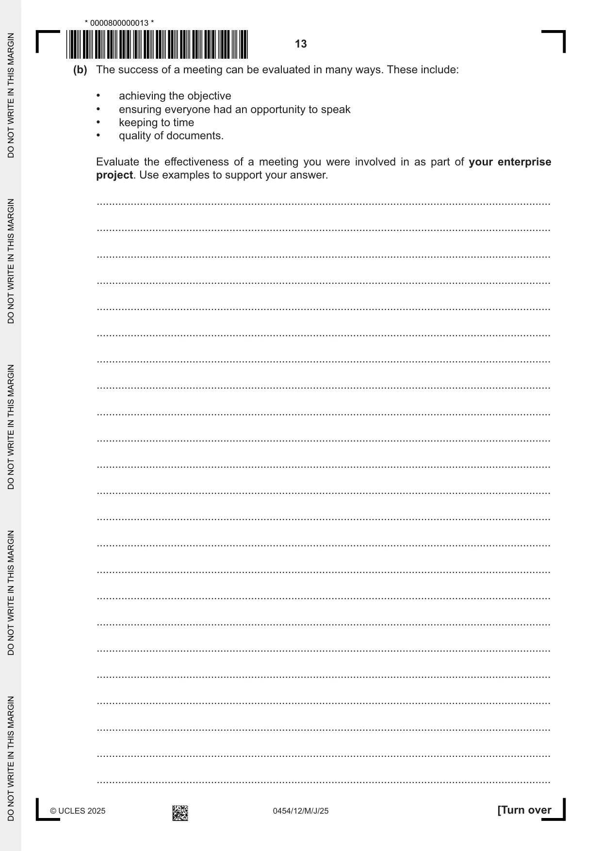 Cambridge IGCSE Enterprise 0454 2025 May/June Paper 1 · Variant 2 question paper, page 13 of 16
