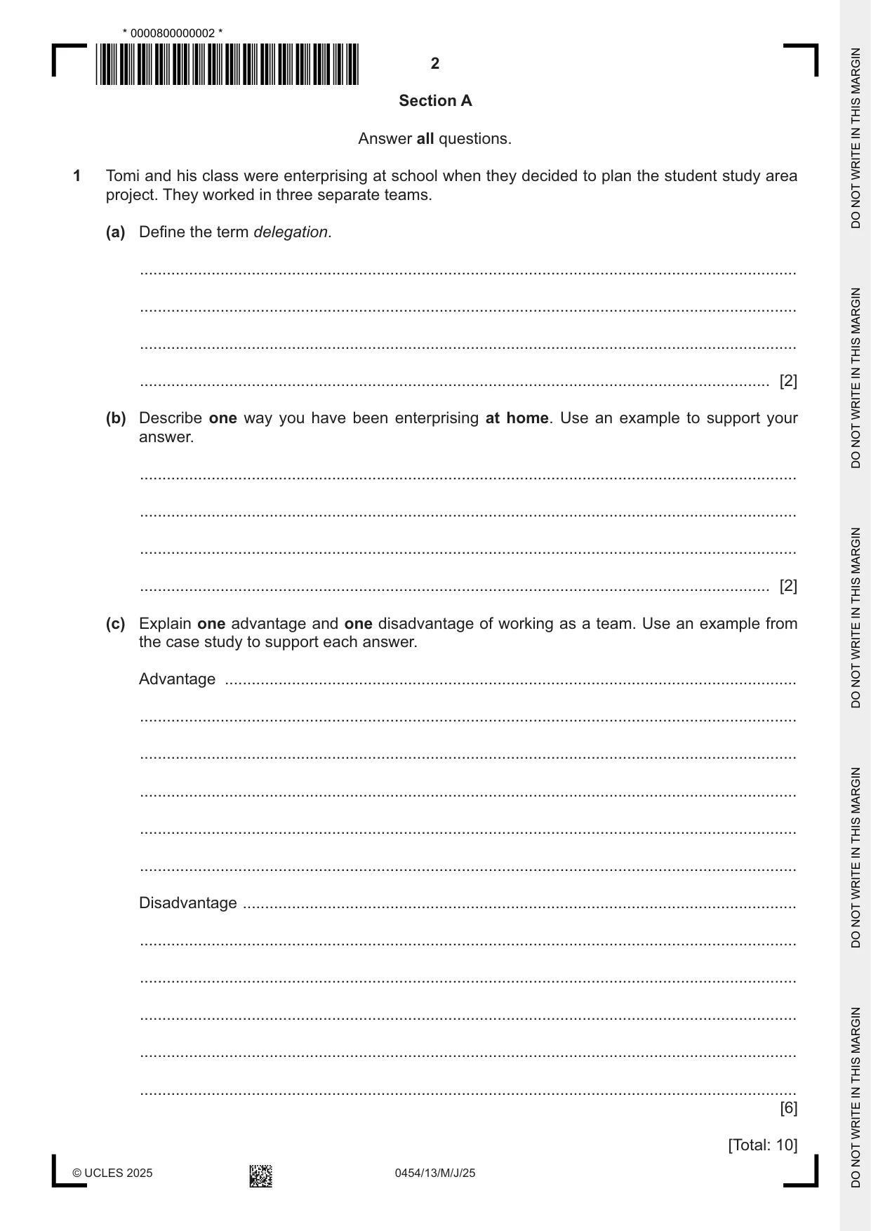 Cambridge IGCSE Enterprise 0454 2025 May/June Paper 1 · Variant 3 question paper, page 2 of 16