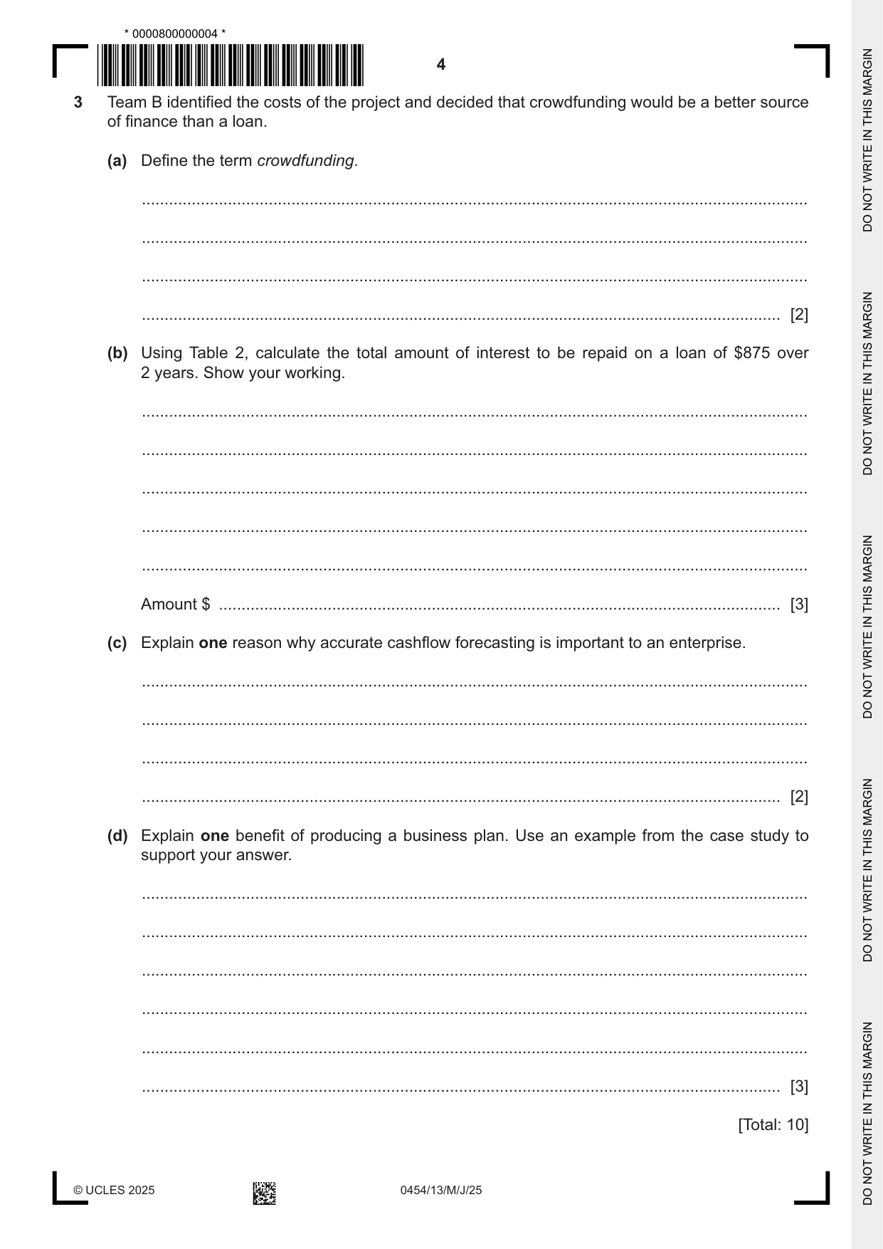 Cambridge IGCSE Enterprise 0454 2025 May/June Paper 1 · Variant 3 question paper, page 4 of 16
