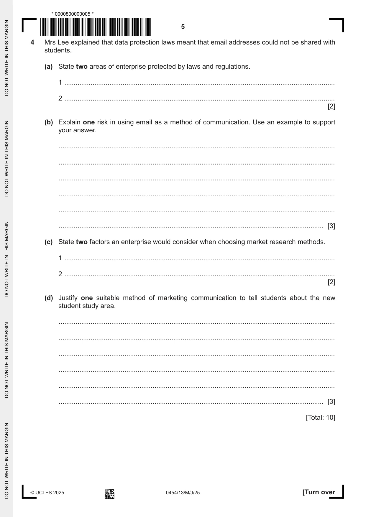 Cambridge IGCSE Enterprise 0454 2025 May/June Paper 1 · Variant 3 question paper, page 5 of 16