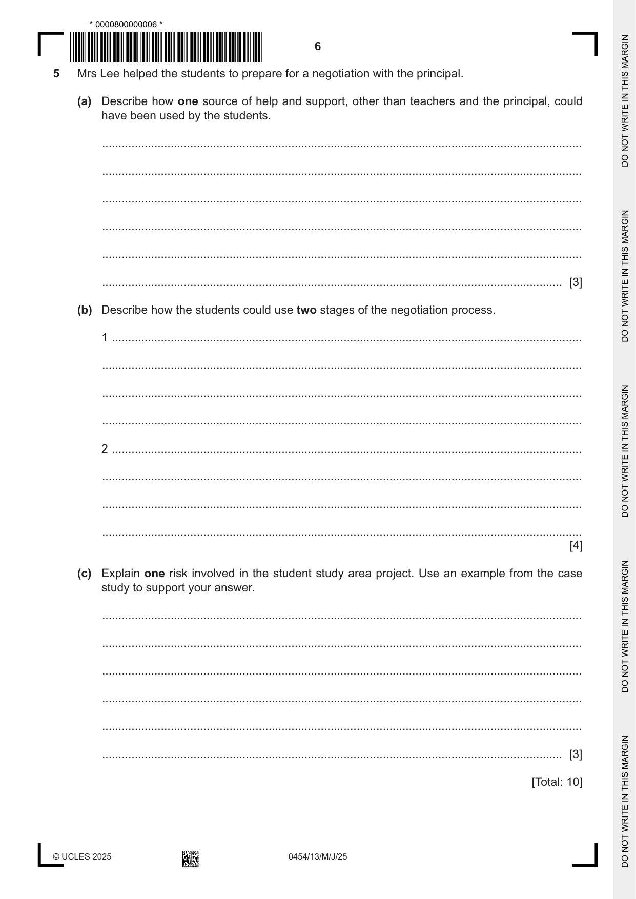 Cambridge IGCSE Enterprise 0454 2025 May/June Paper 1 · Variant 3 question paper, page 6 of 16