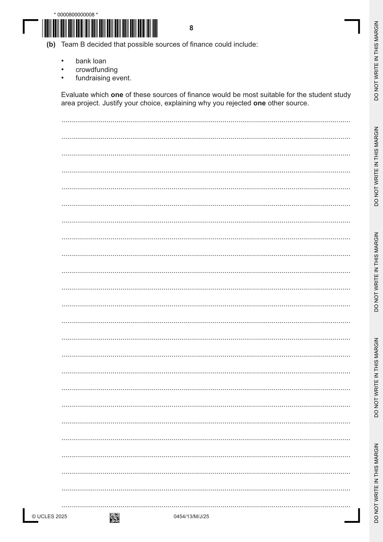 Cambridge IGCSE Enterprise 0454 2025 May/June Paper 1 · Variant 3 question paper, page 8 of 16