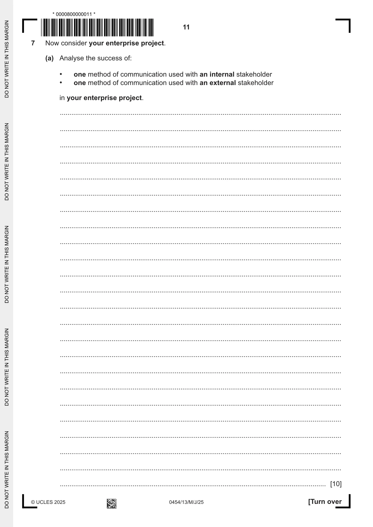 Cambridge IGCSE Enterprise 0454 2025 May/June Paper 1 · Variant 3 question paper, page 11 of 16