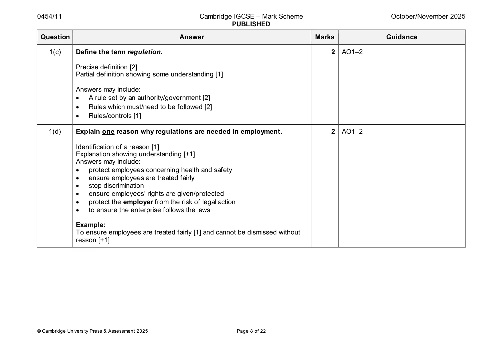 Mark scheme, page 8 of 22