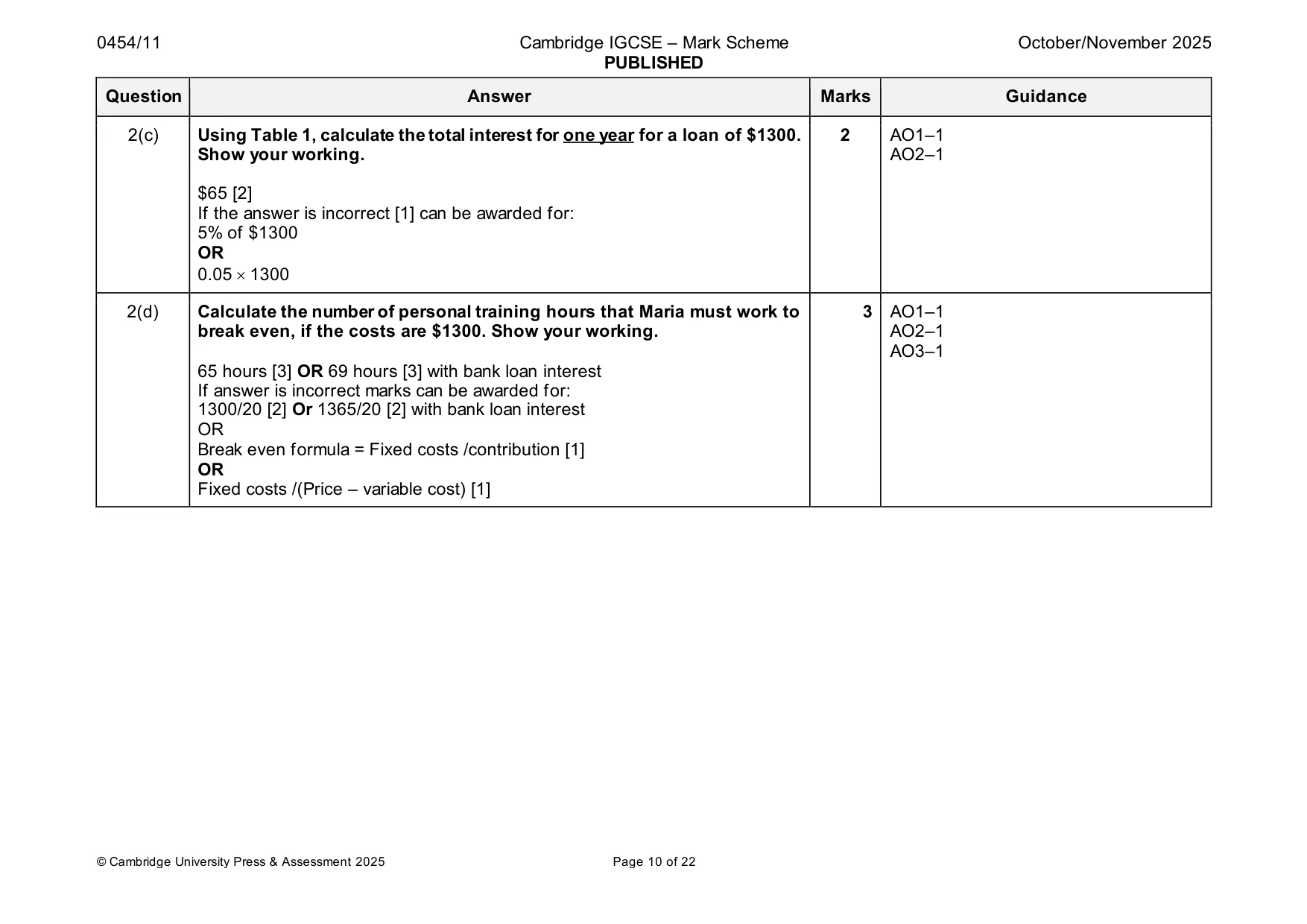 Mark scheme, page 10 of 22