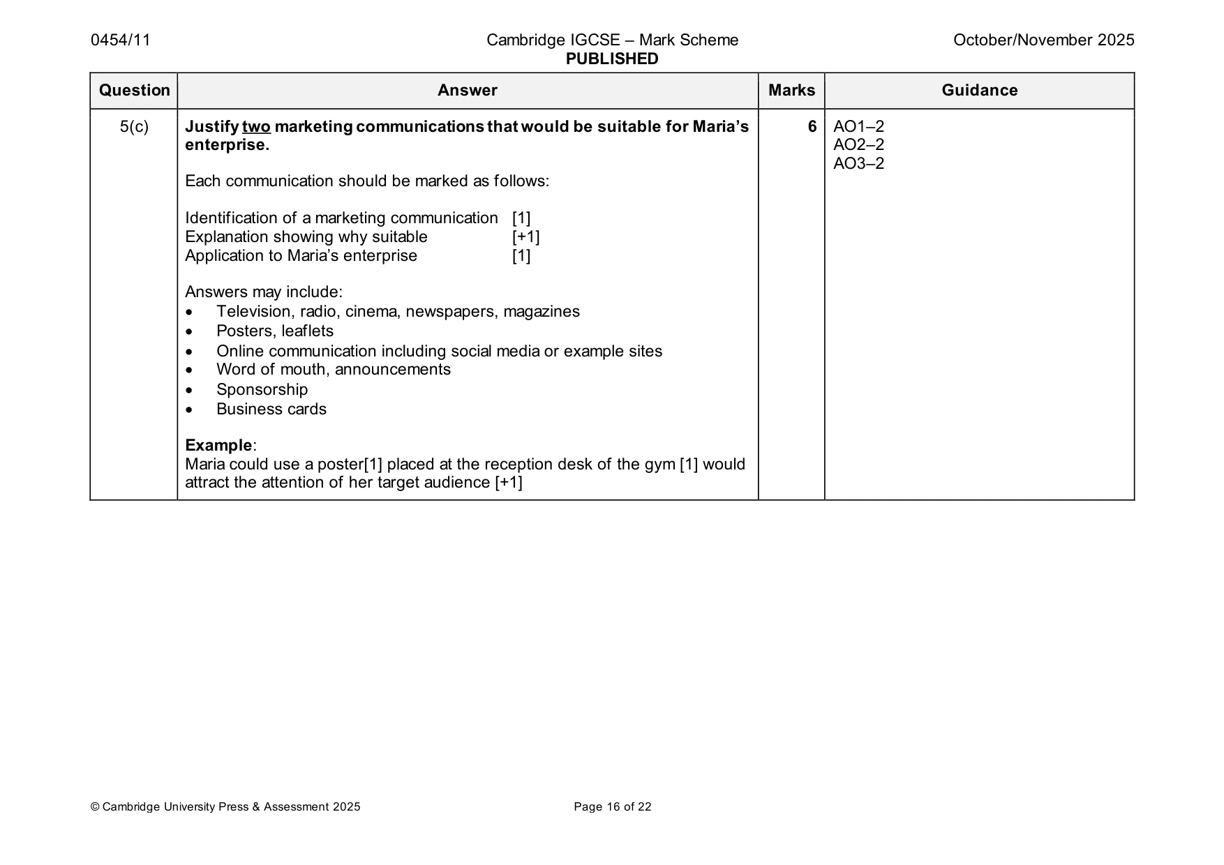 Mark scheme, page 16 of 22