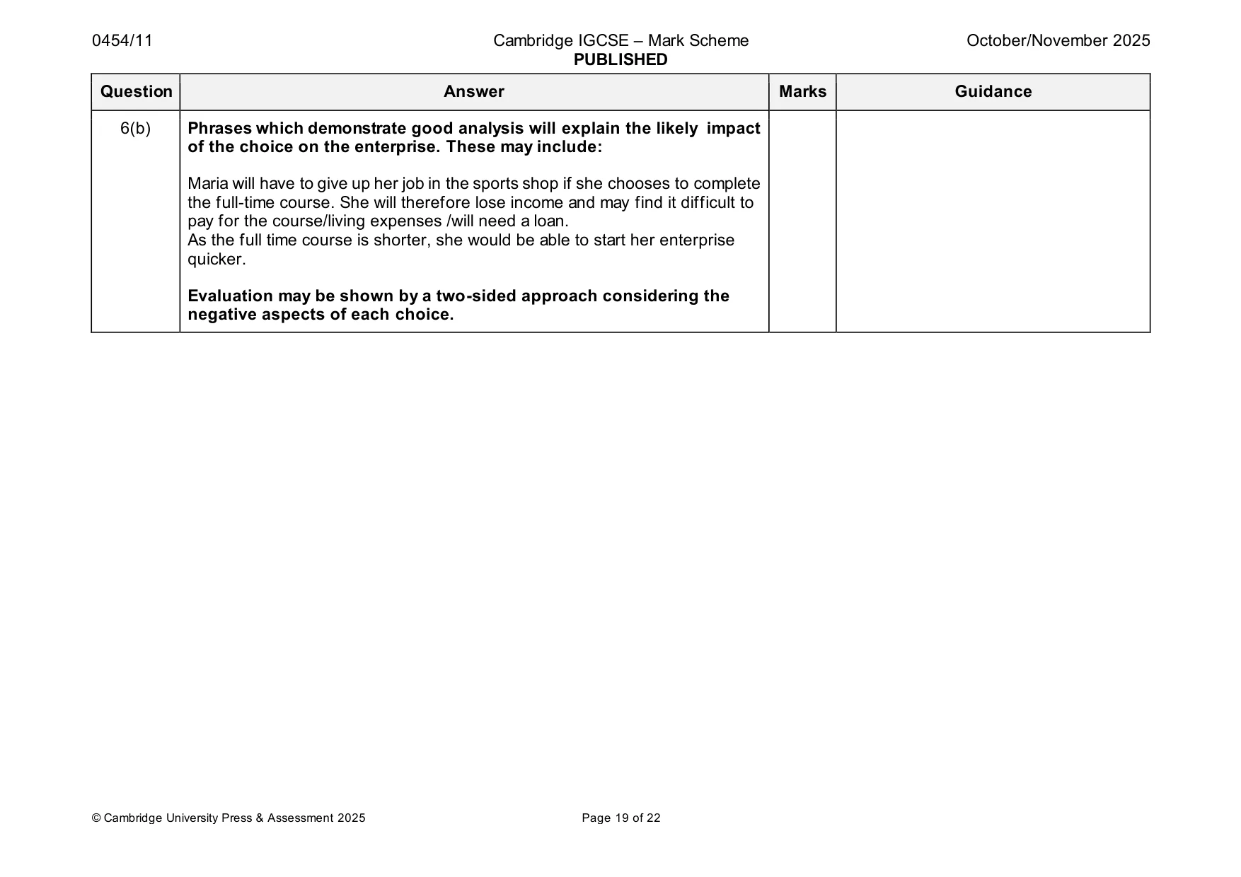 Mark scheme, page 19 of 22