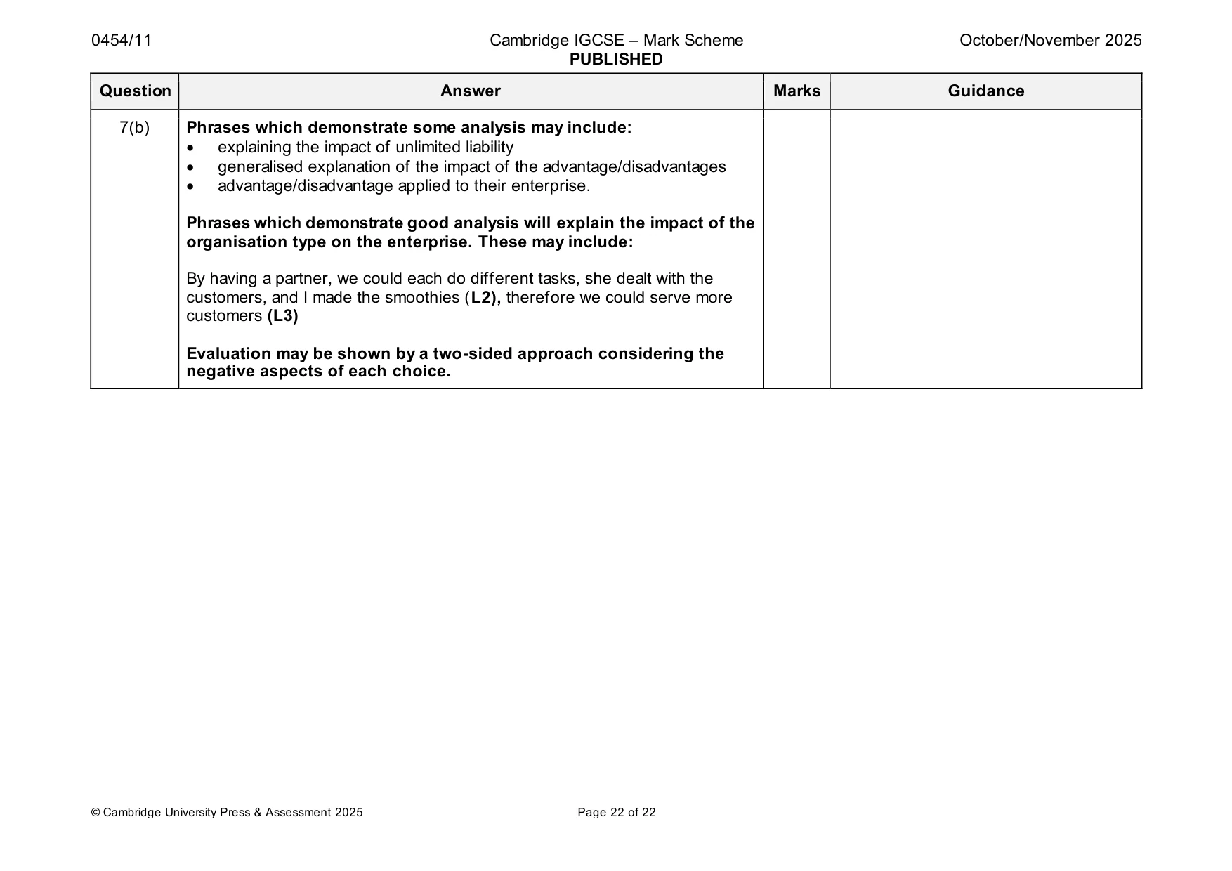 Mark scheme, page 22 of 22