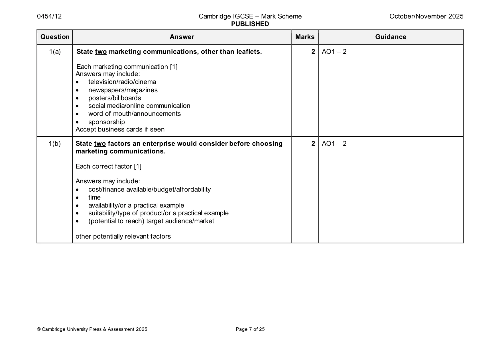 Mark scheme, page 7 of 25
