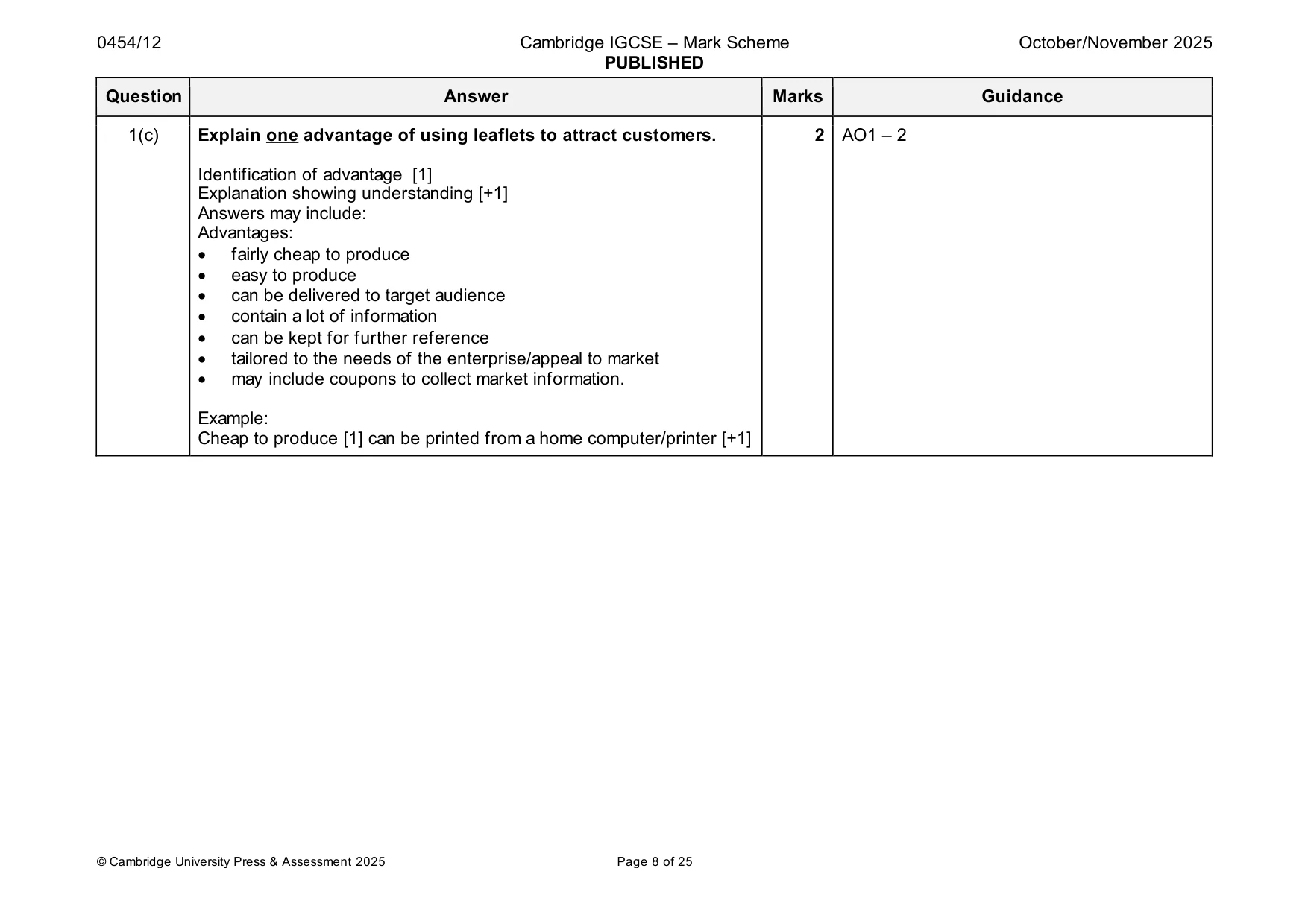 Mark scheme, page 8 of 25